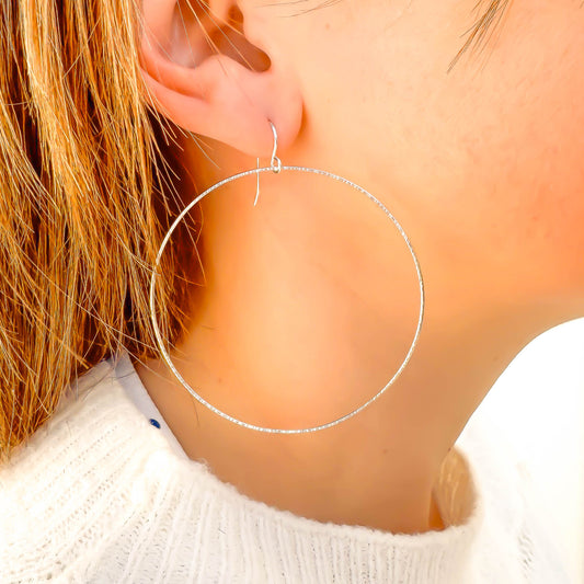 Big Forward Facing Hoop Earrings, 925 Sterling Silver