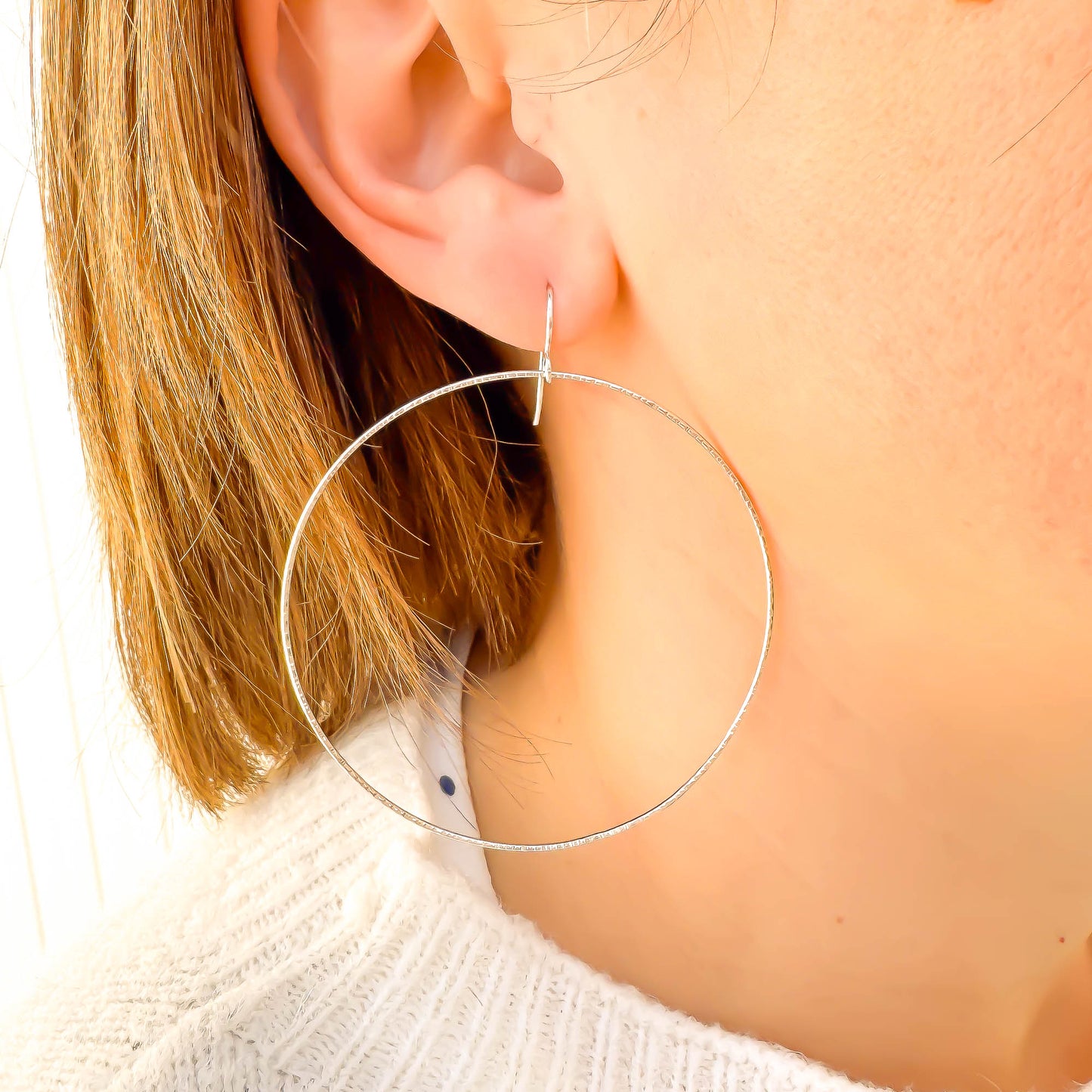 Big Forward Facing Hoop Earrings, 925 Sterling Silver