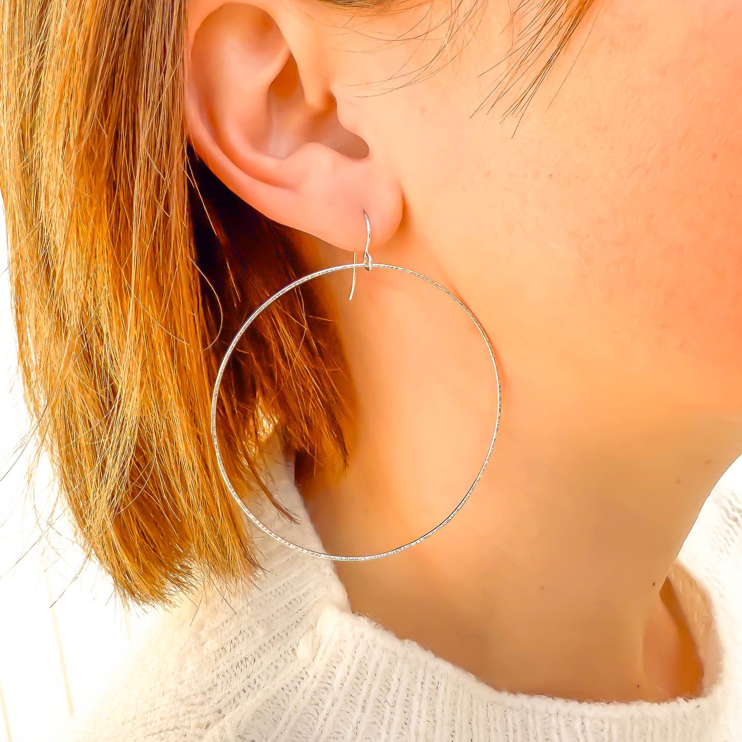 Big Forward Facing Hoop Earrings, 925 Sterling Silver