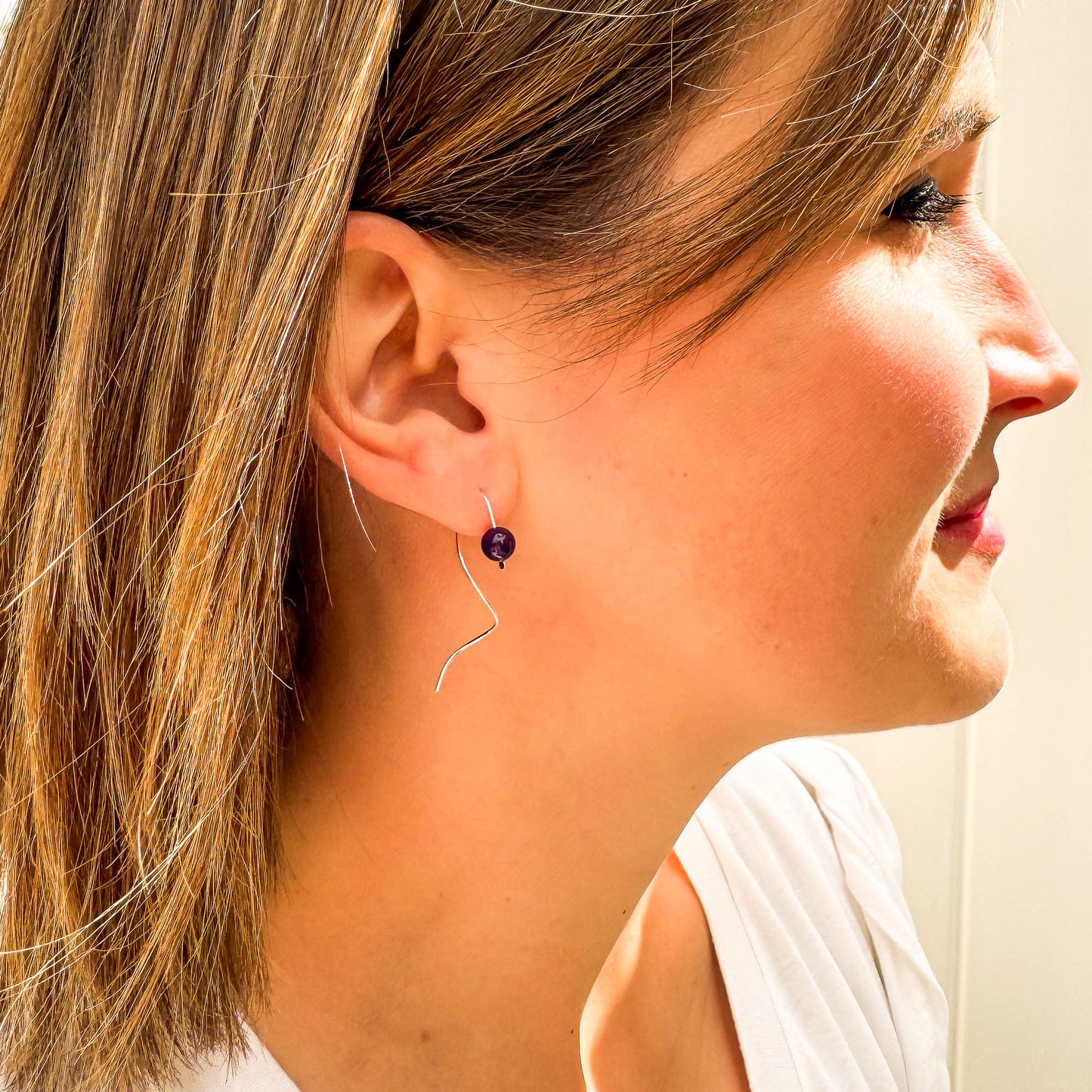 Purple Amethyst Spiral Earrings, Sterling Silver