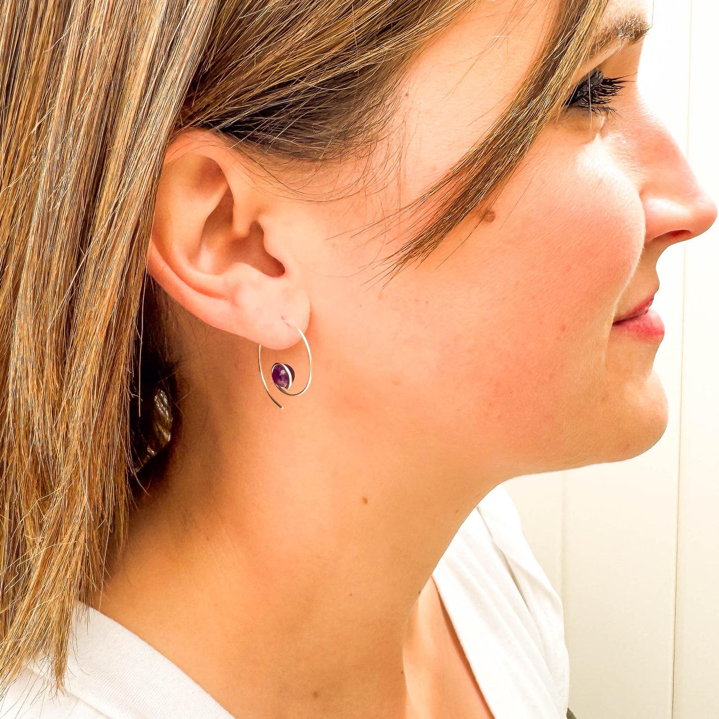 Purple Amethyst Spiral Hoop Earrings, 14K Gold Filled