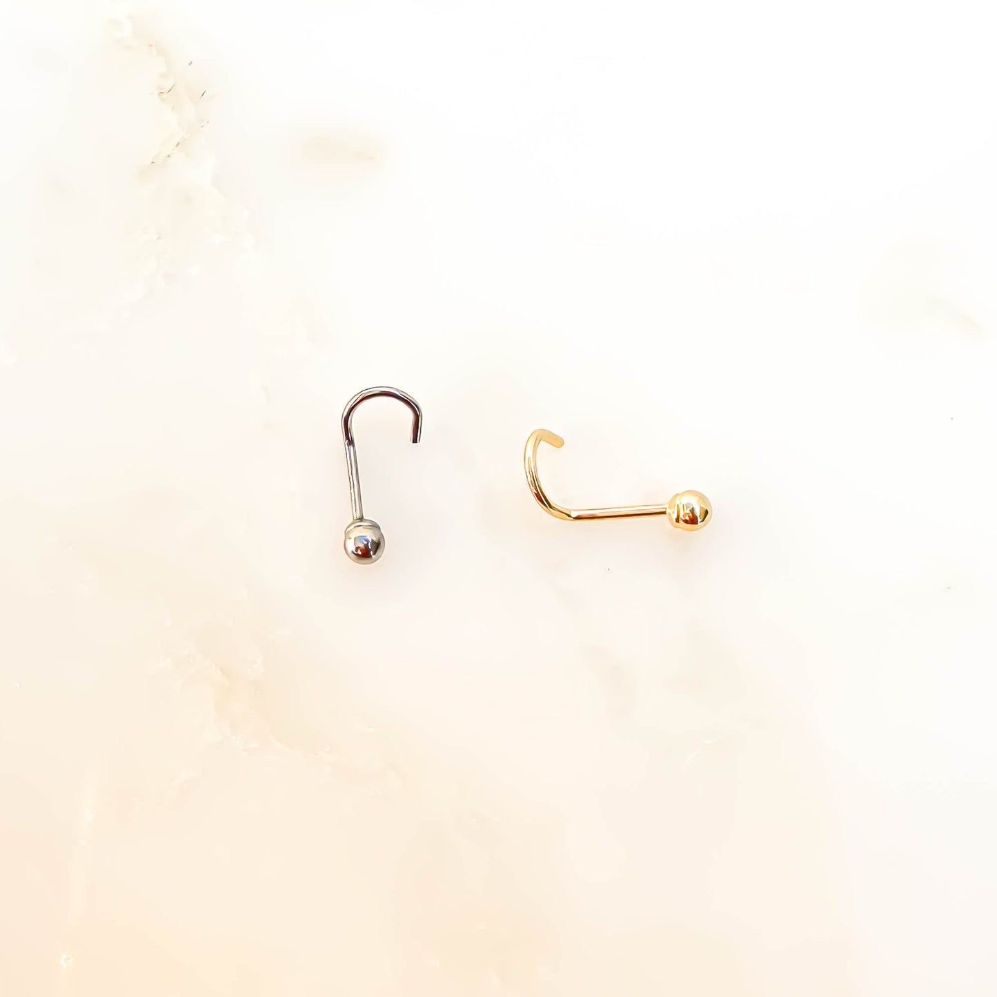 14K 2mm Ball Nose Screw Stud, White and Yellow Gold