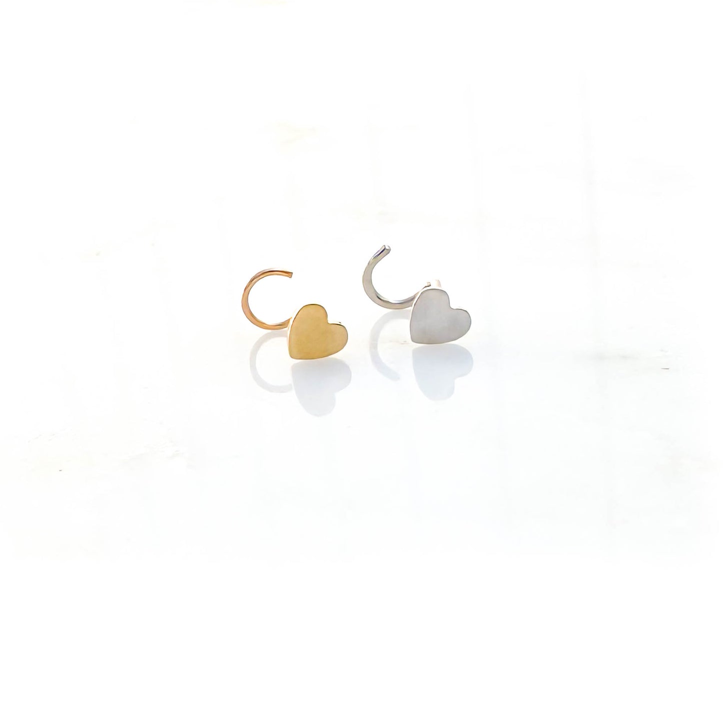 14K Heart Nose Screw Stud, White and Yellow Gold
