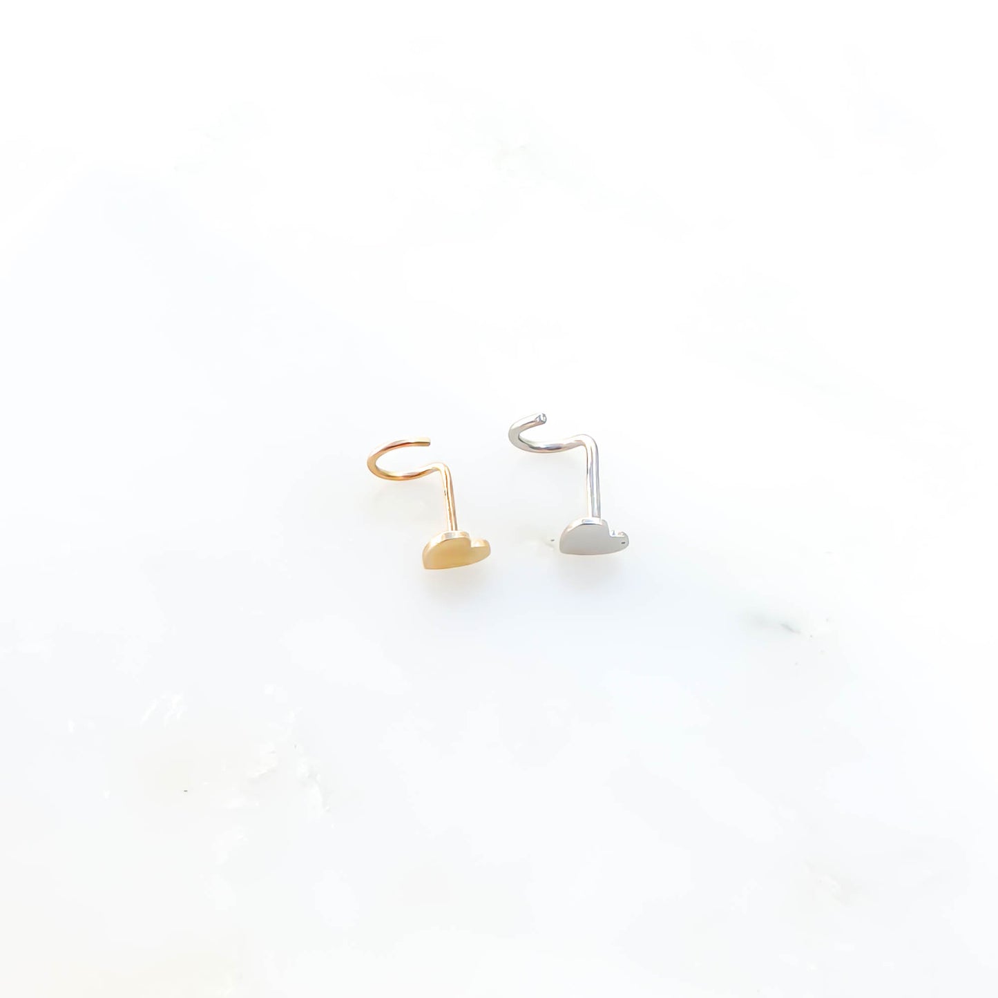 14K Heart Nose Screw Stud, White and Yellow Gold