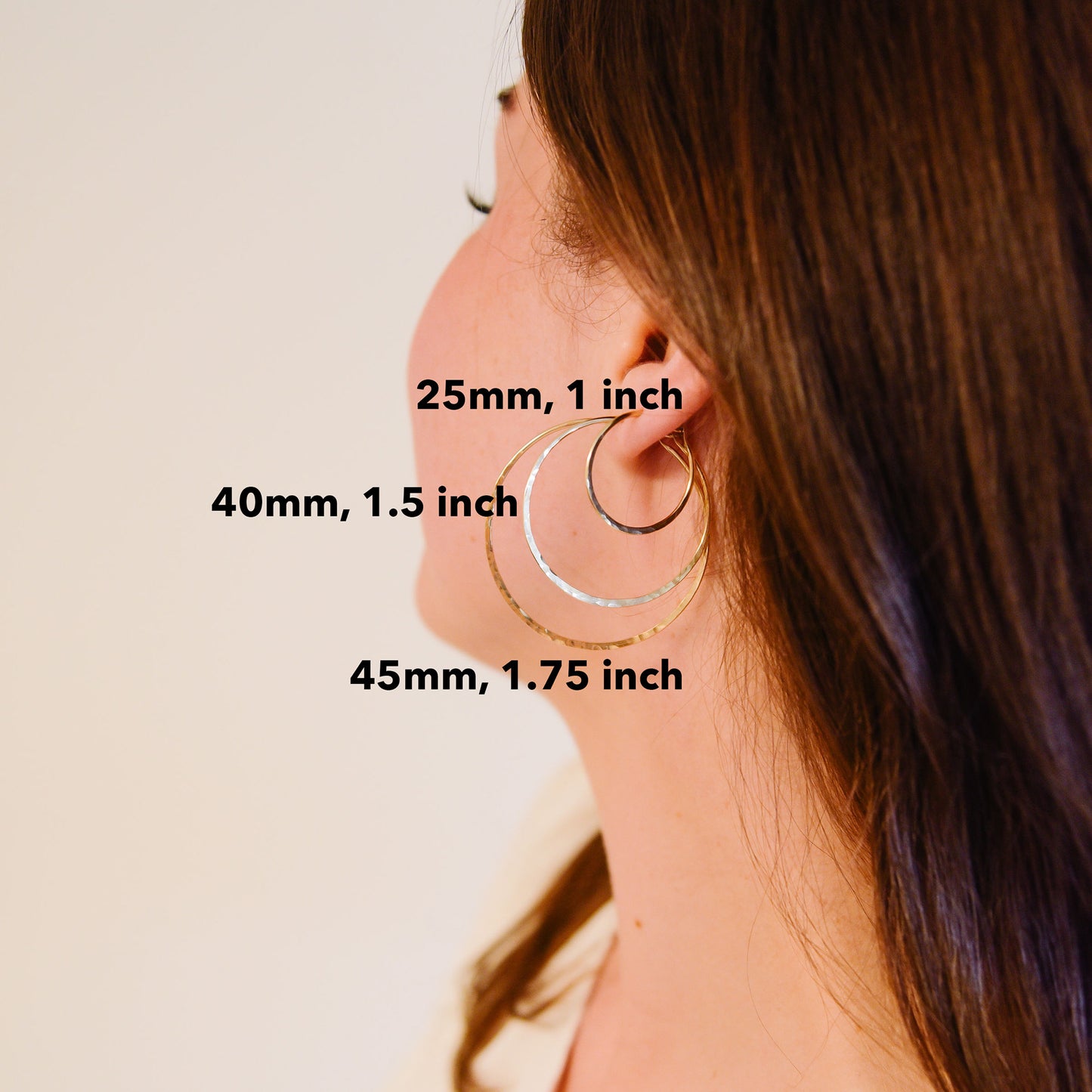 45mm Hammered Hoop Earrings, Sterling Silver