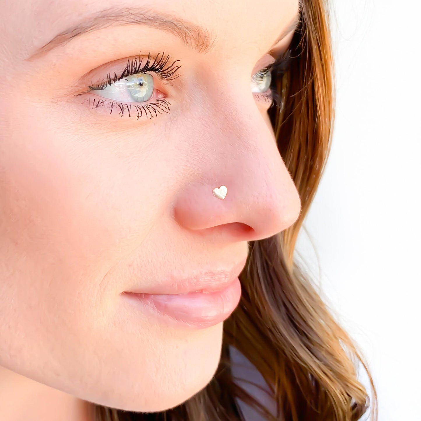 14K Heart Nose Screw Stud, White and Yellow Gold