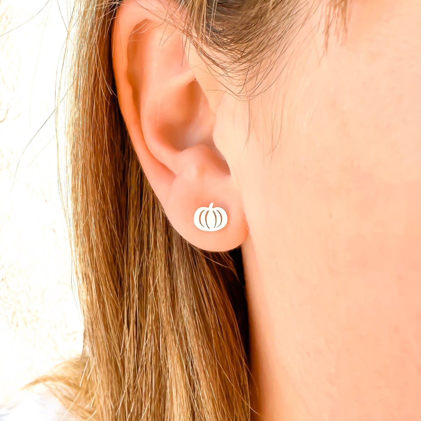Pumpkin Stud Earrings, 14K Gold or Sterling Silver