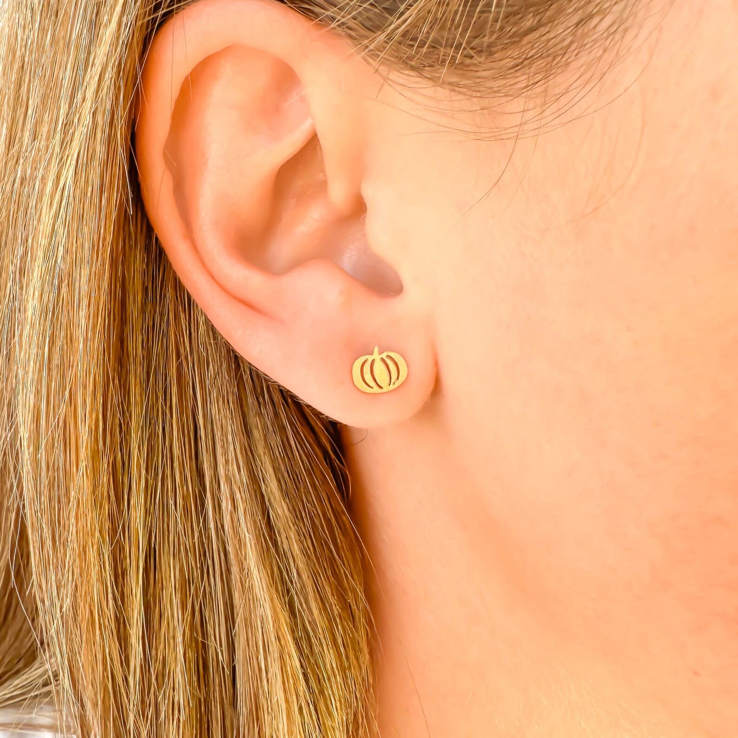 Pumpkin Stud Earrings, 14K Gold or Sterling Silver