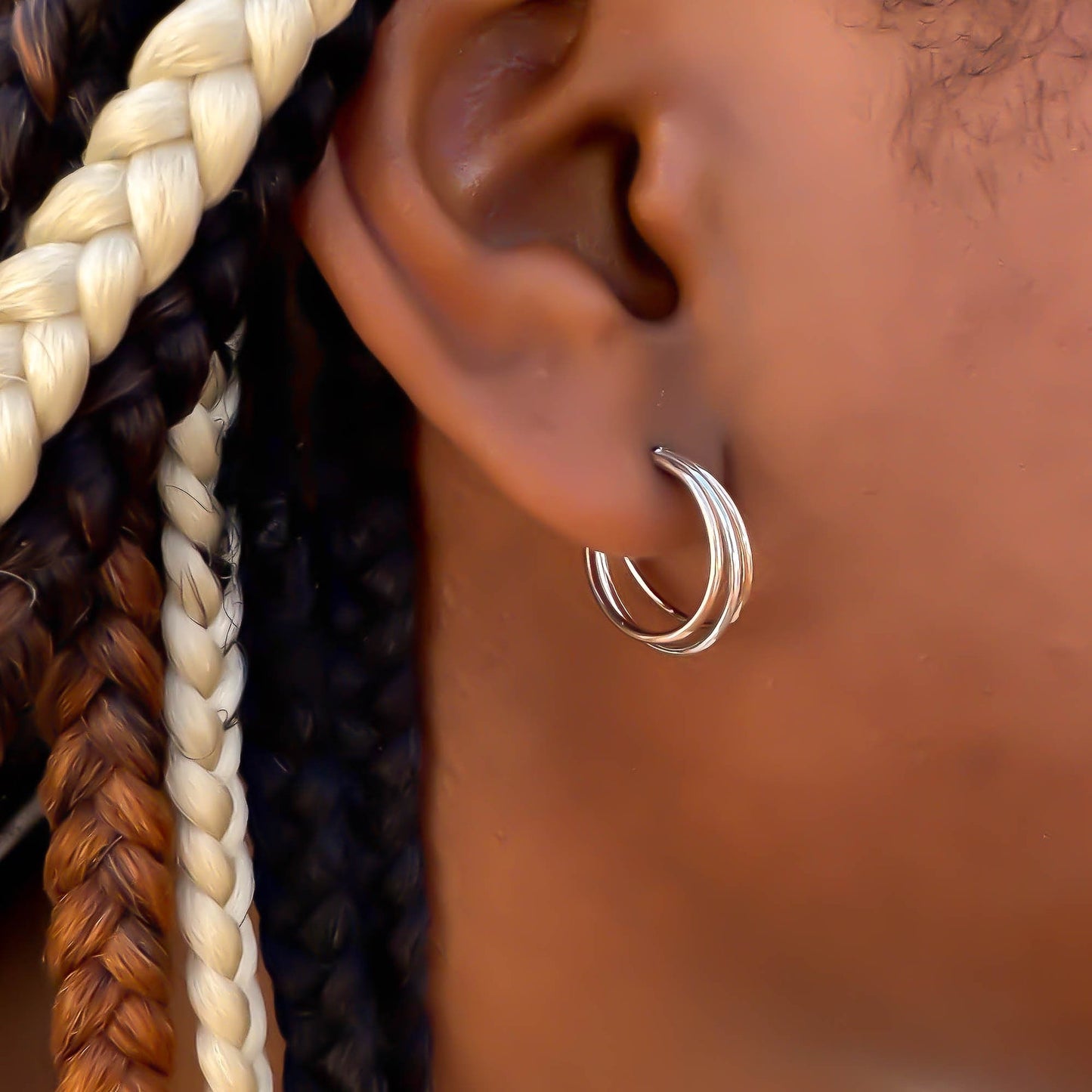 Triple Hoop Earrings with Post, 14K Gold Filled & Sterling Silver