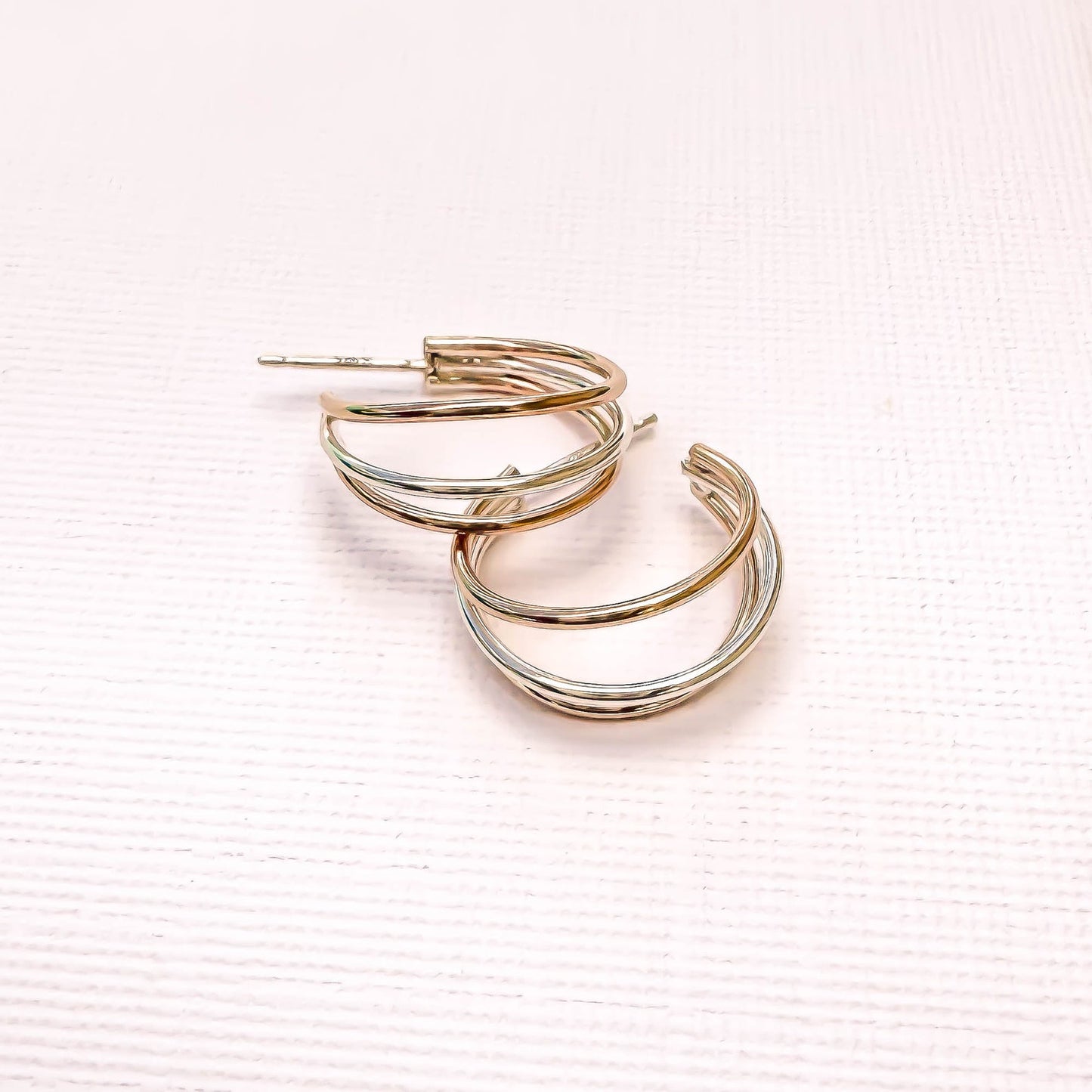 Triple Hoop Earrings with Post, 14K Gold Filled & Sterling Silver