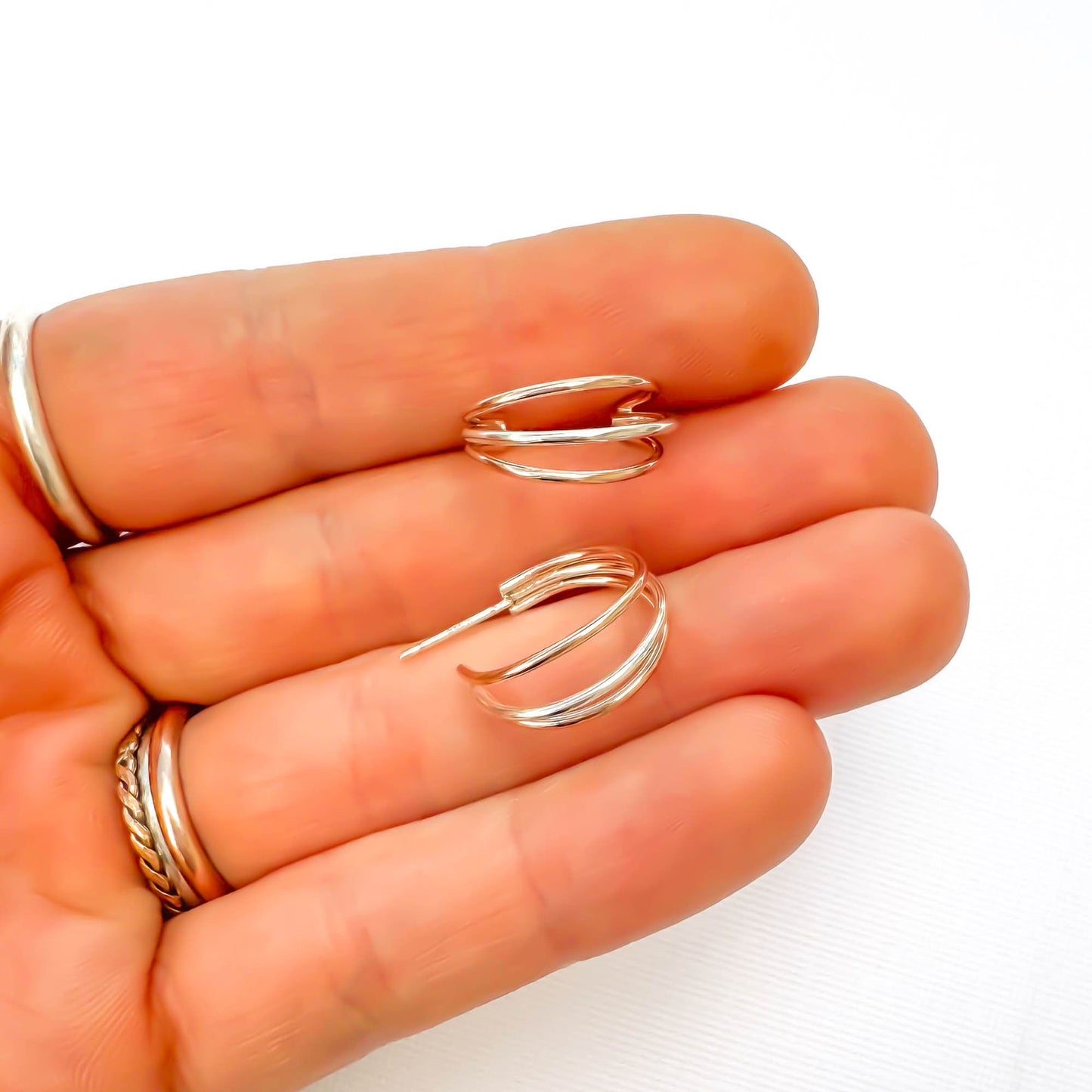 Triple Hoop Earrings with Post, 14K Gold Filled & Sterling Silver