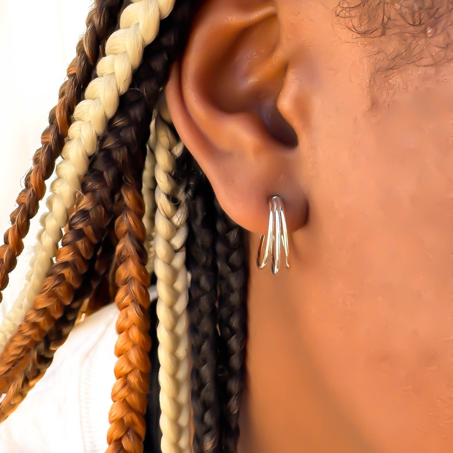 Triple Hoop Earrings with Post, 14K Gold Filled & Sterling Silver