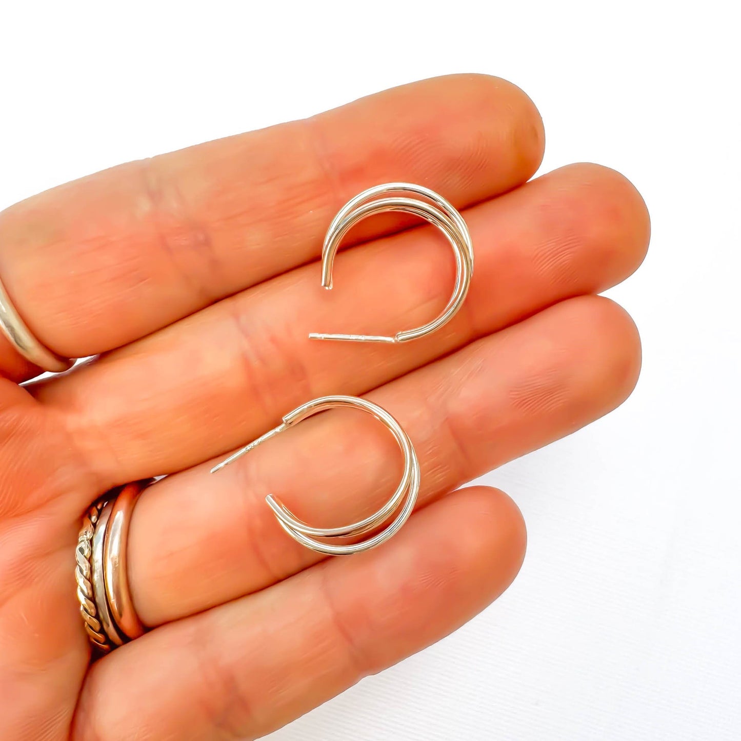 Triple Hoop Earrings with Post, 14K Gold Filled & Sterling Silver