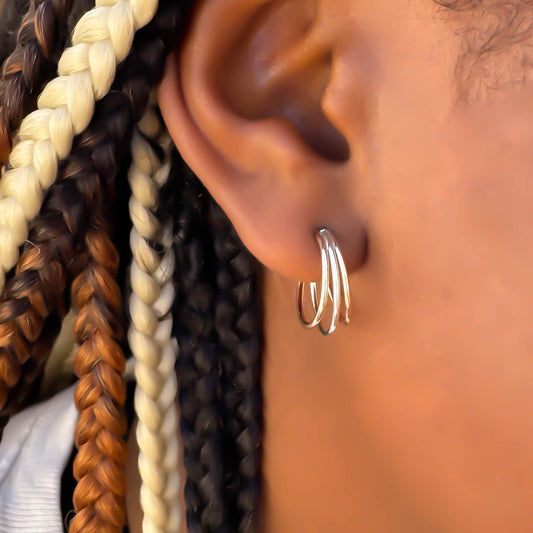 Triple Hoop Earrings with Post, 14K Gold Filled & Sterling Silver