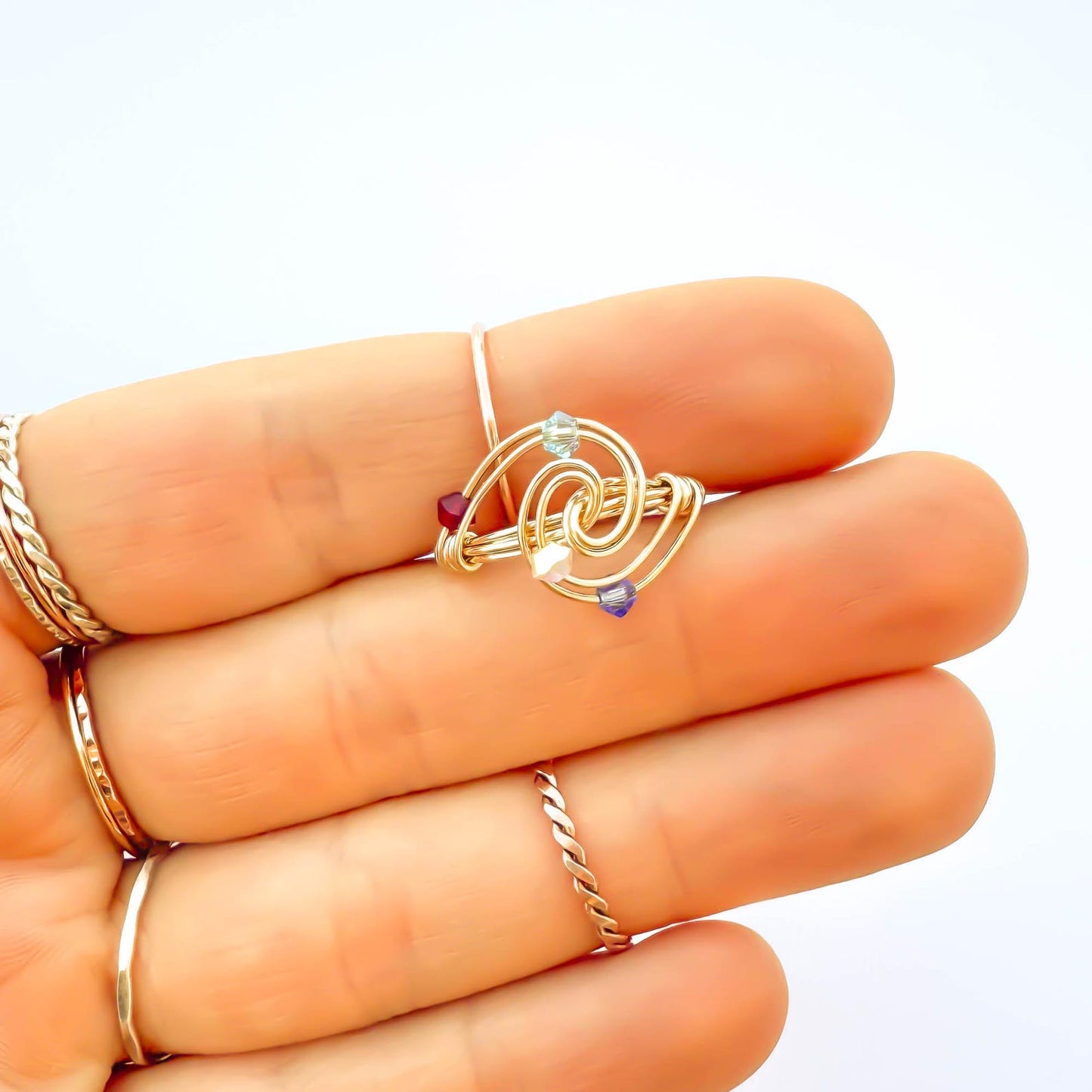 SIZE 4.5 Spinning Bead Swirl Ring, 14K Gold Filled