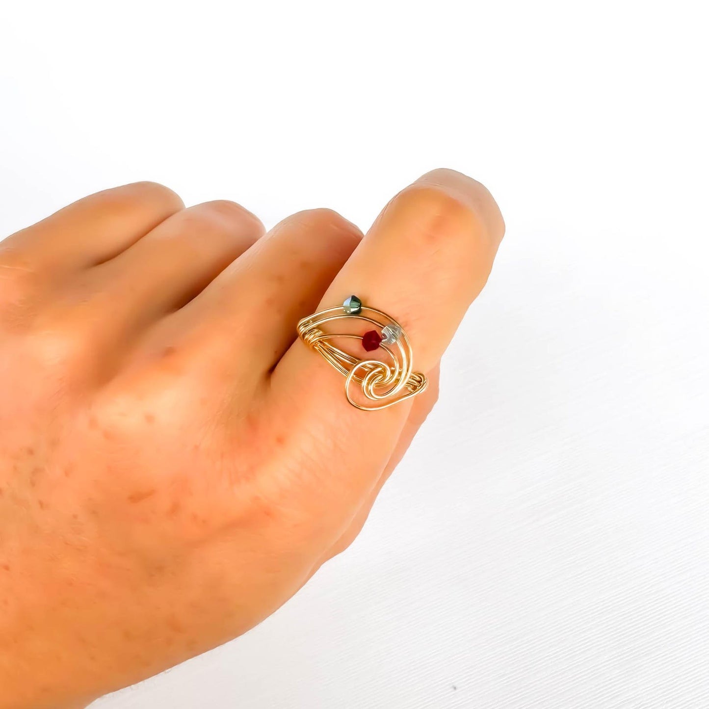 SIZE 6 Spinning Bead Swirl Ring, 14K Gold Filled