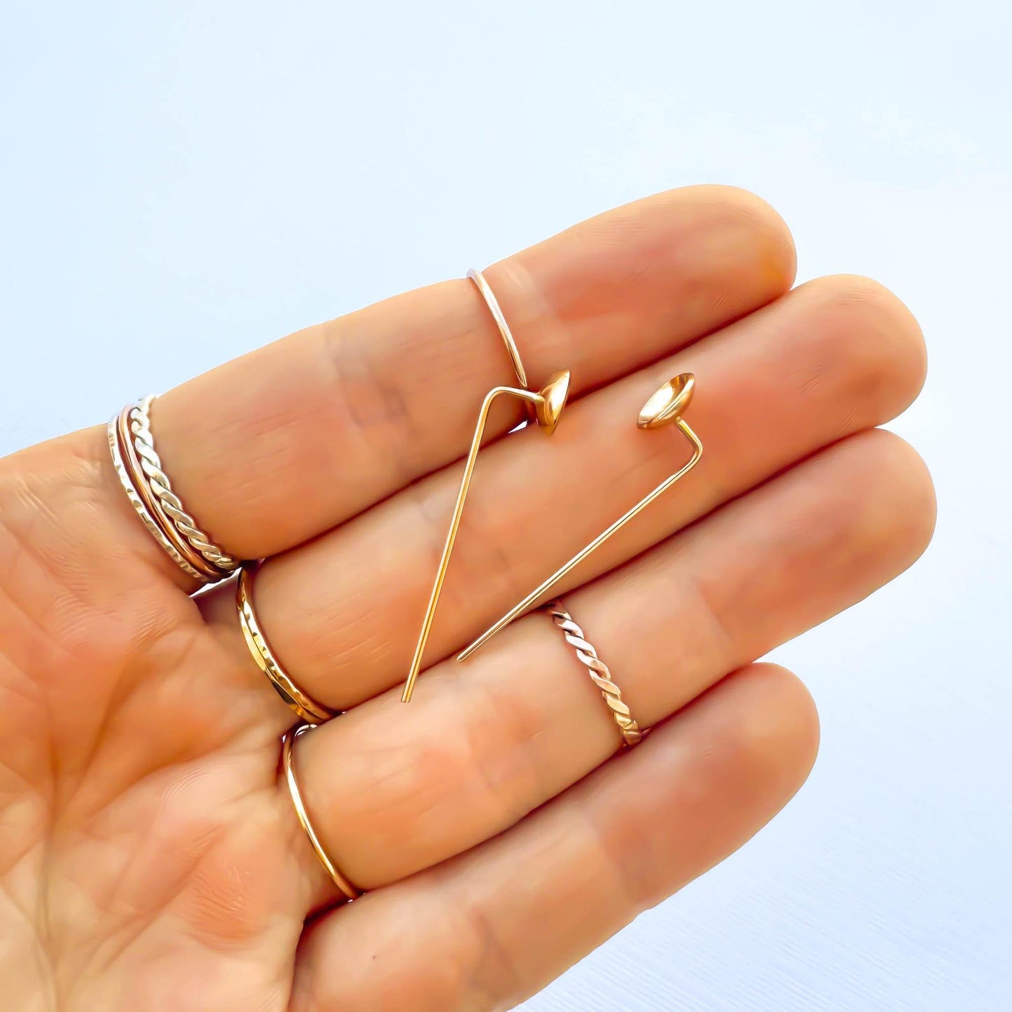 Cup Disc Threader Earrings, 14K Gold Filled
