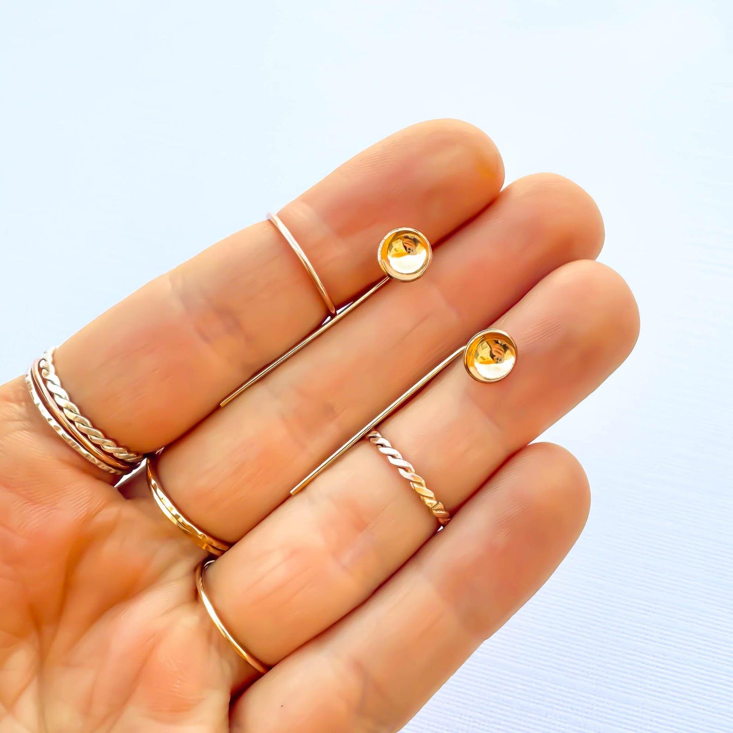 Cup Disc Threader Earrings, 14K Gold Filled