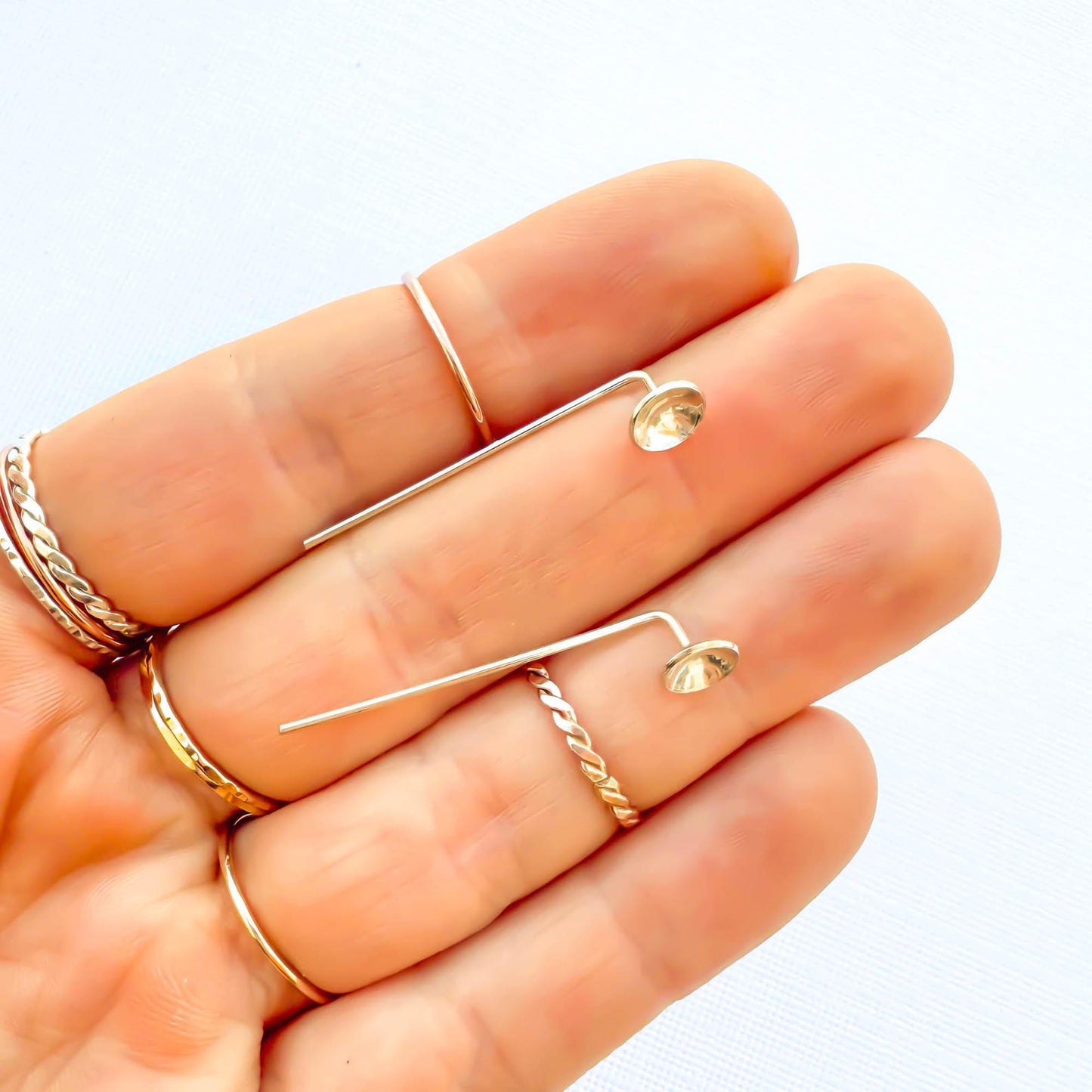 Cup Disc Threader Earrings, Sterling Silver