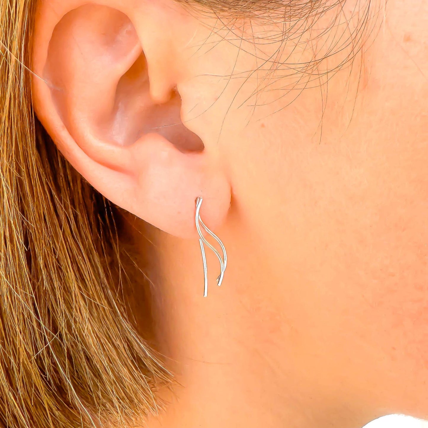 Wave Climbing Earrings, Sterling Silver