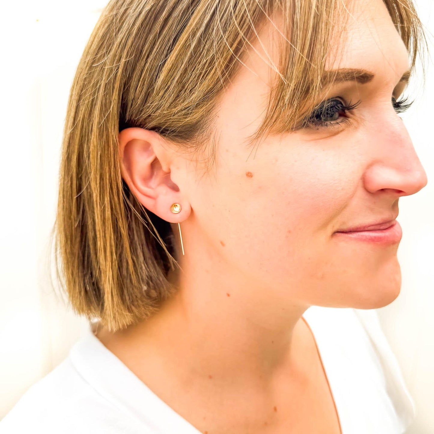 Cup Disc Threader Earrings, 14K Gold Filled