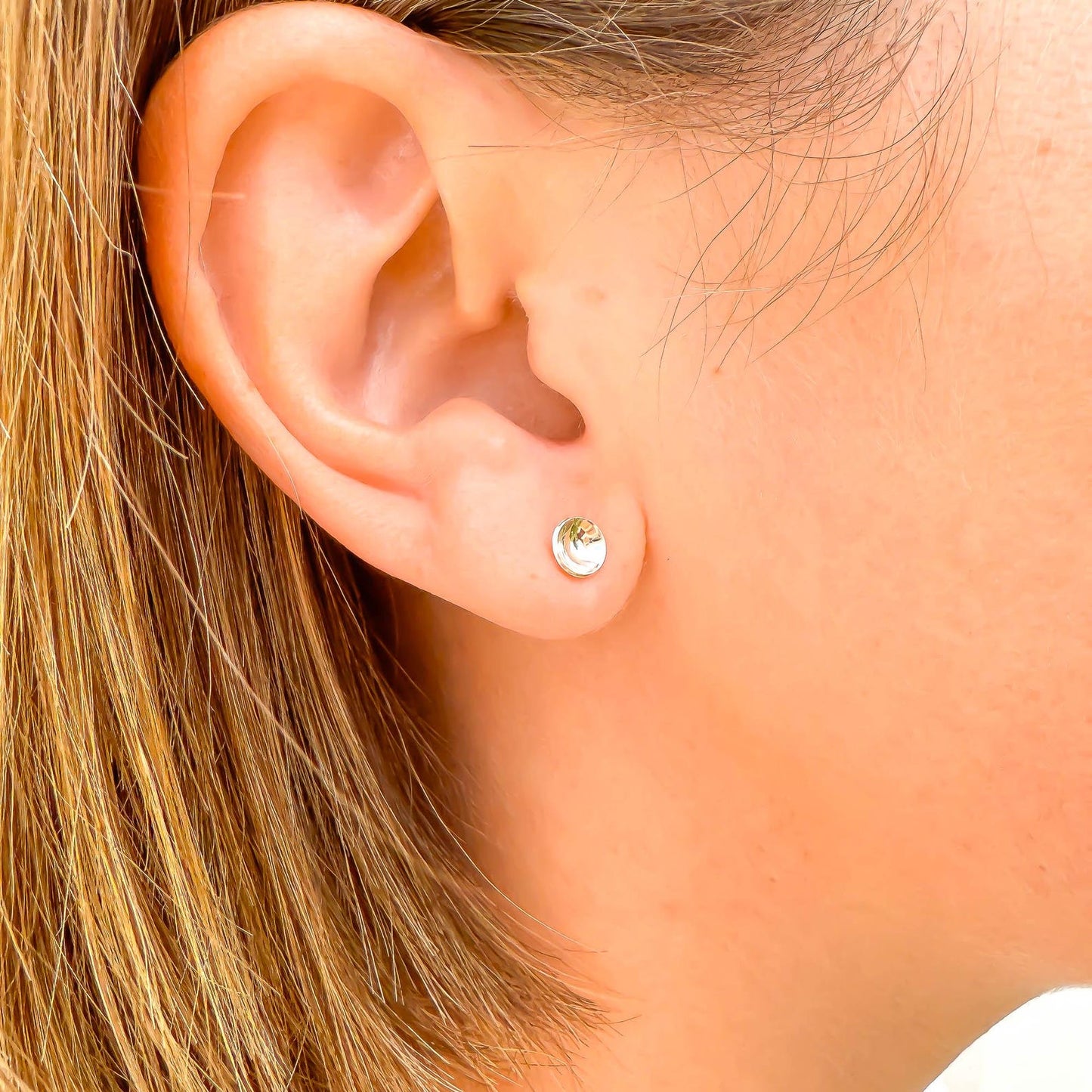 Cup Disc Stud Earrings, Sterling Silver
