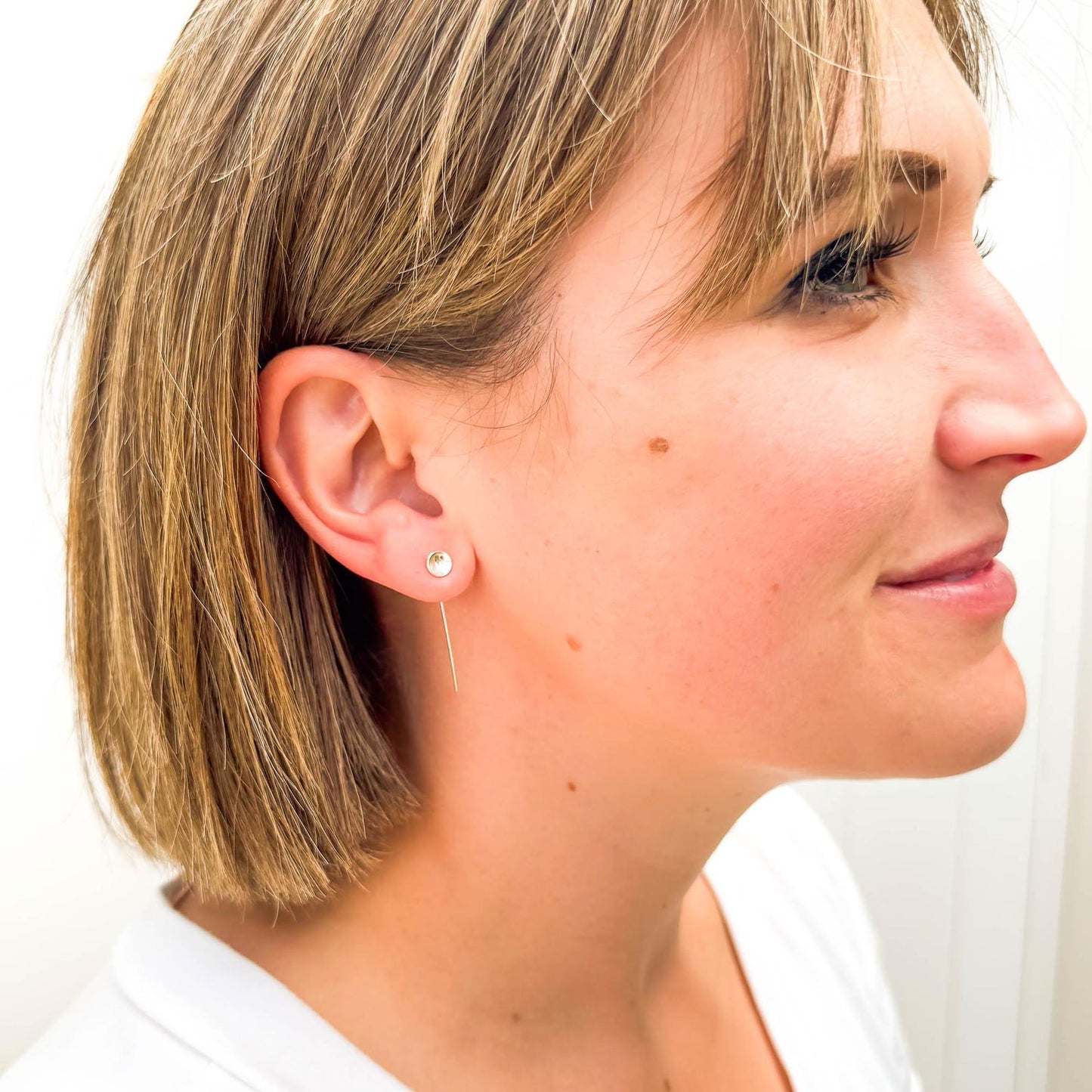 Cup Disc Threader Earrings, Sterling Silver