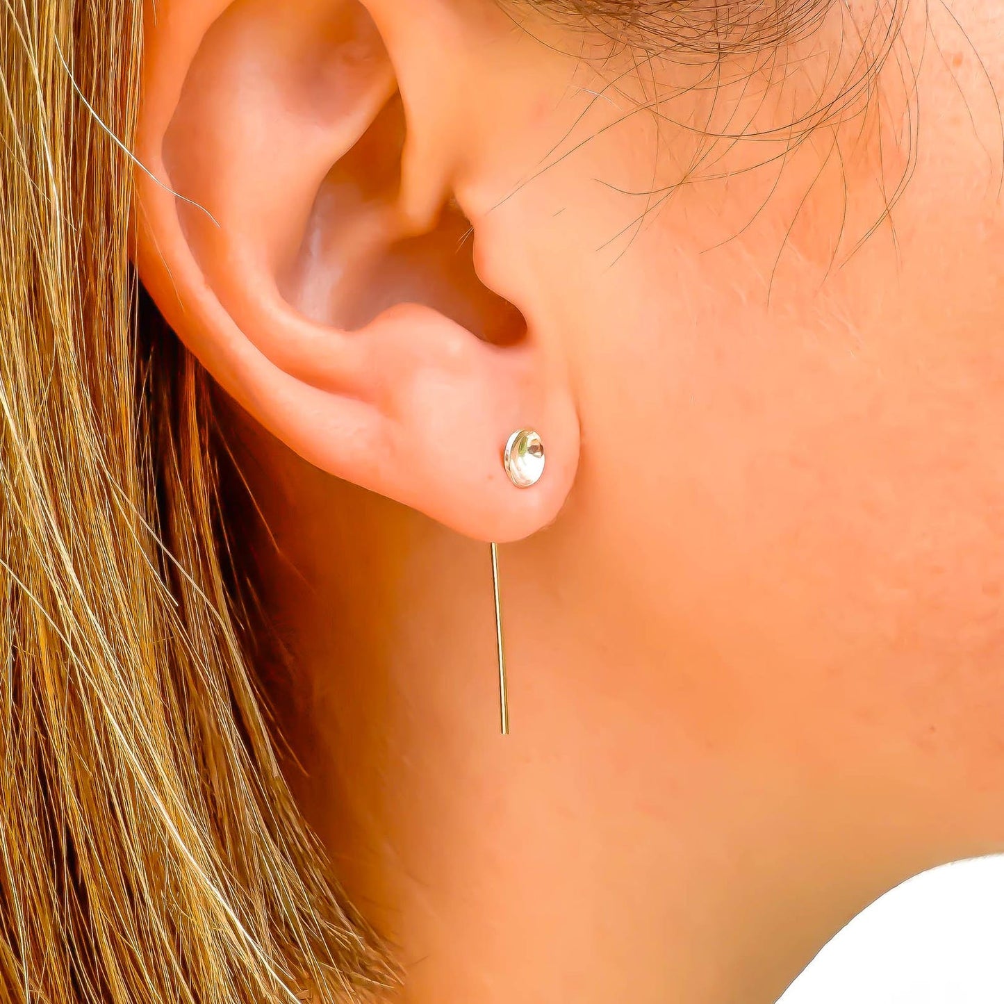 Cup Disc Threader Earrings, Sterling Silver