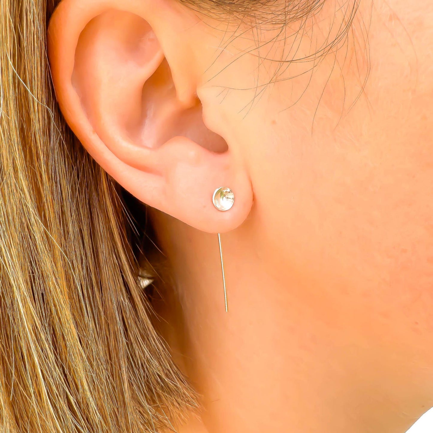 Cup Disc Threader Earrings, Sterling Silver