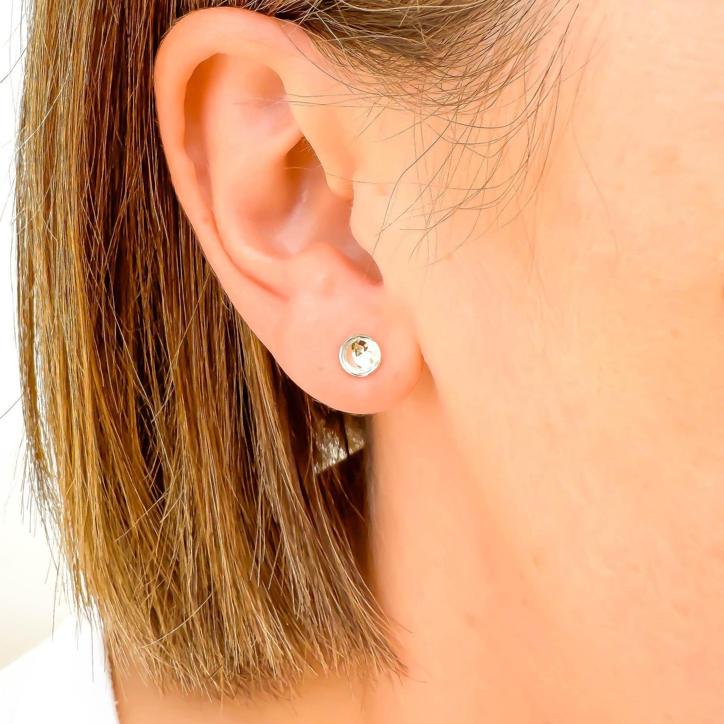 Cup Disc Stud Earrings, Sterling Silver