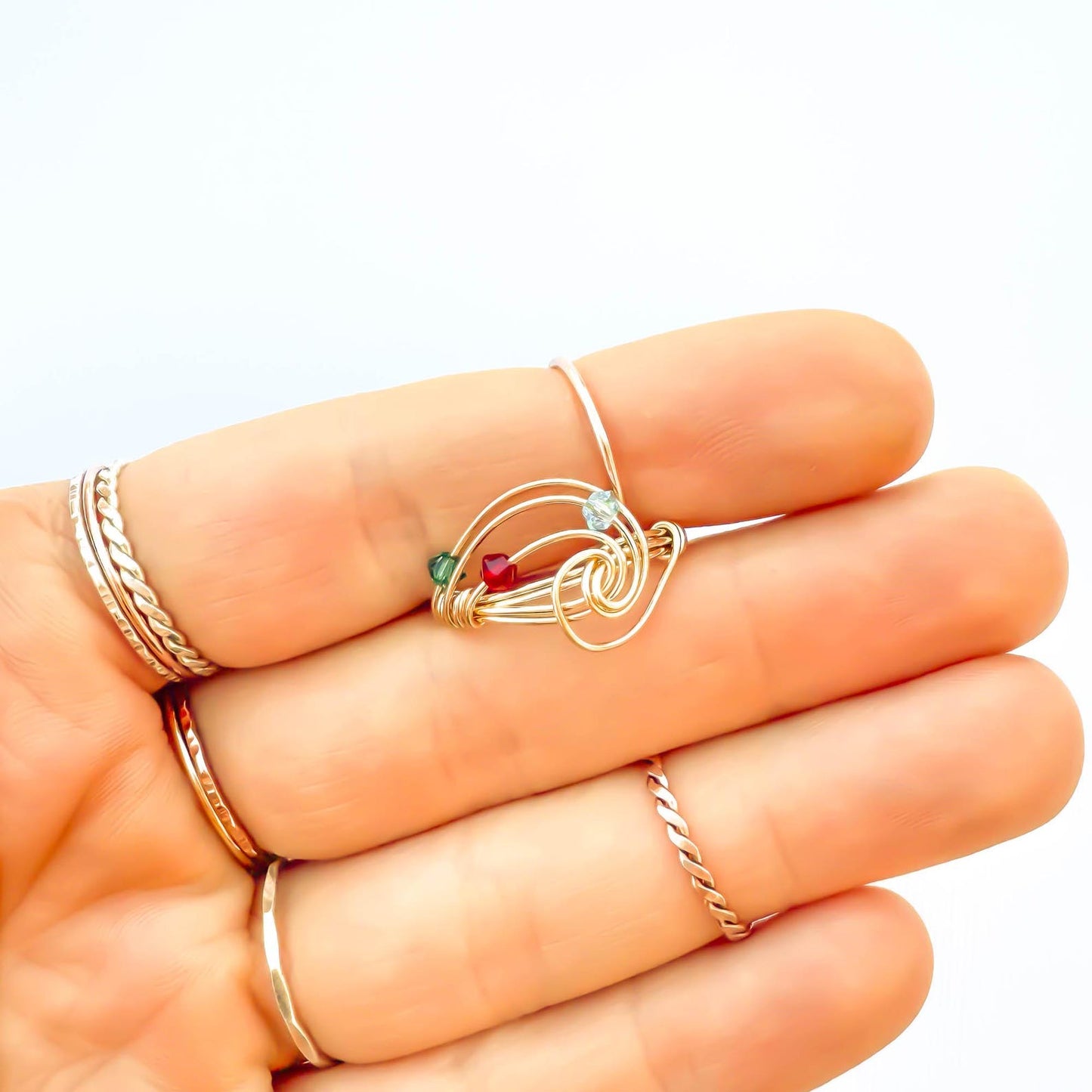 SIZE 6 Spinning Bead Swirl Ring, 14K Gold Filled