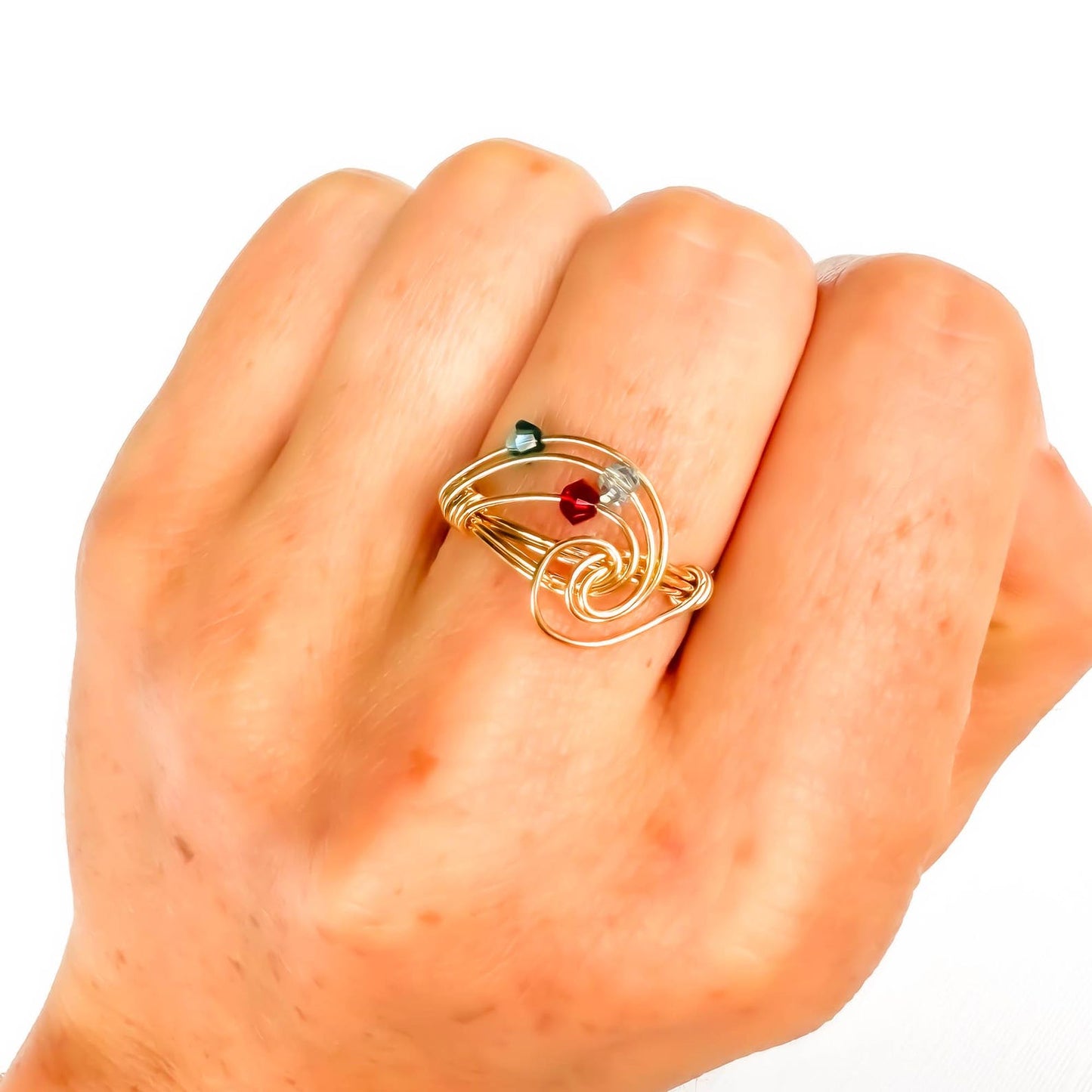 SIZE 6 Spinning Bead Swirl Ring, 14K Gold Filled