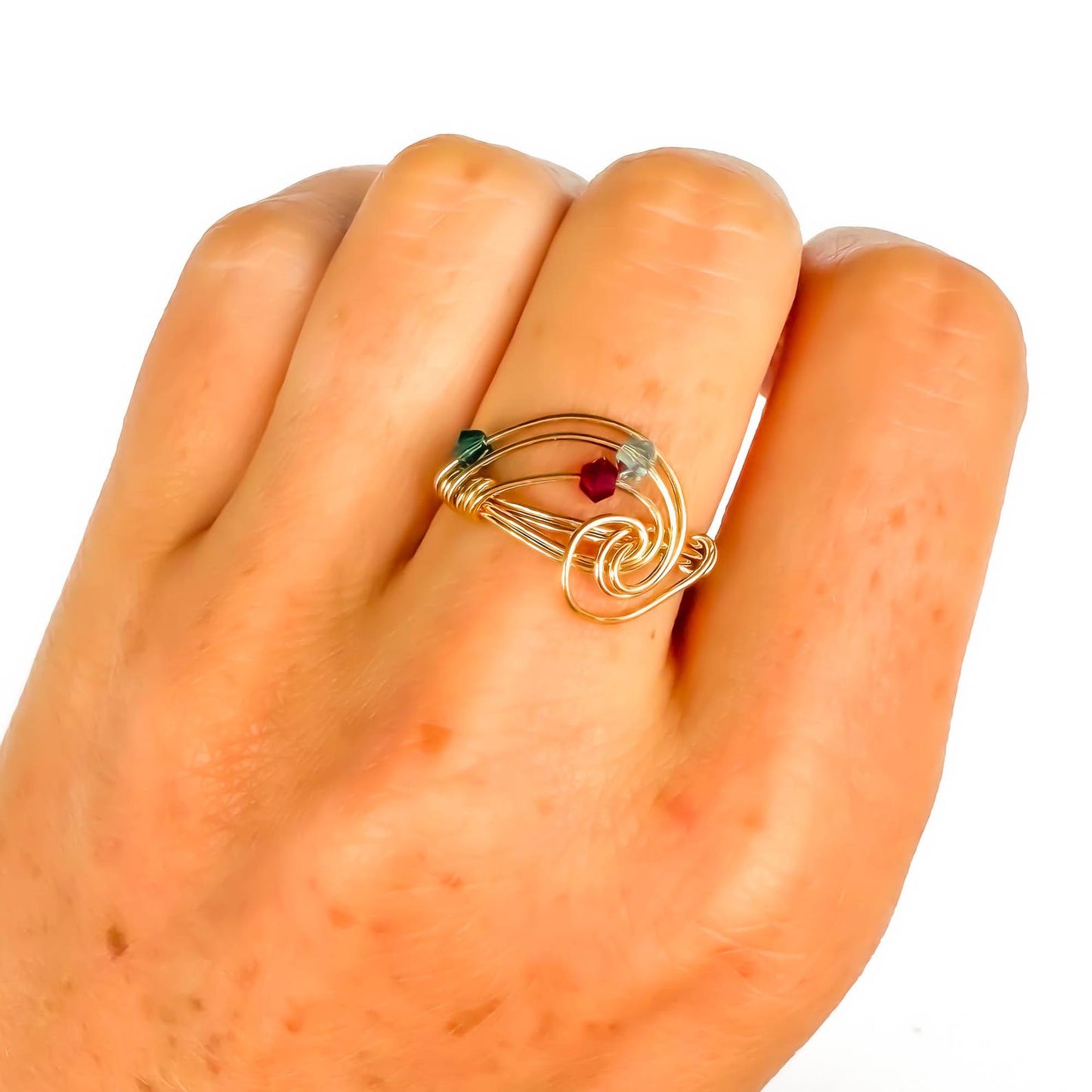 SIZE 6 Spinning Bead Swirl Ring, 14K Gold Filled