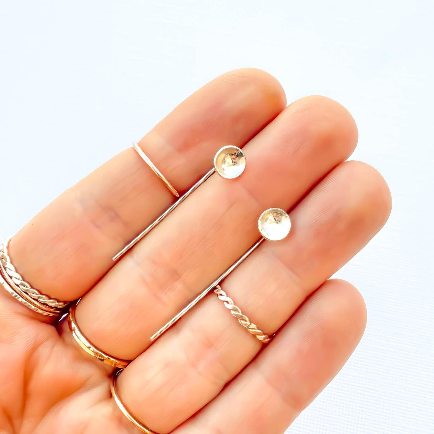 Cup Disc Threader Earrings, Sterling Silver