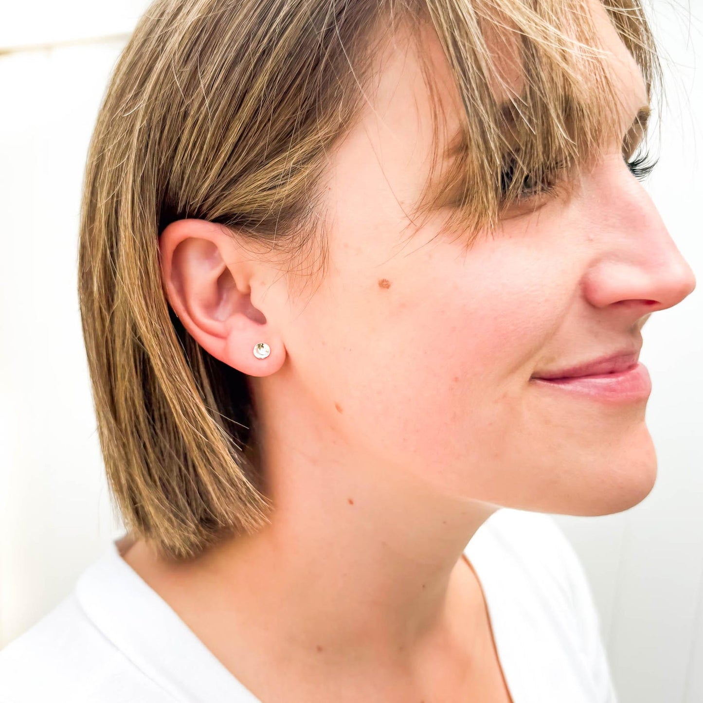 Cup Disc Stud Earrings, Sterling Silver