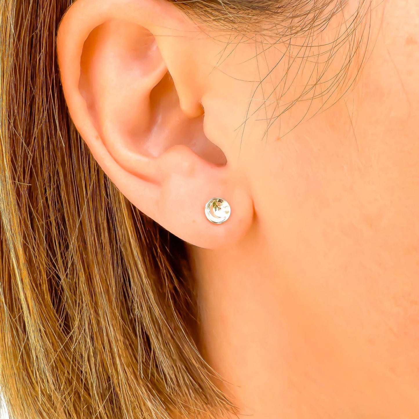 Cup Disc Stud Earrings, Sterling Silver