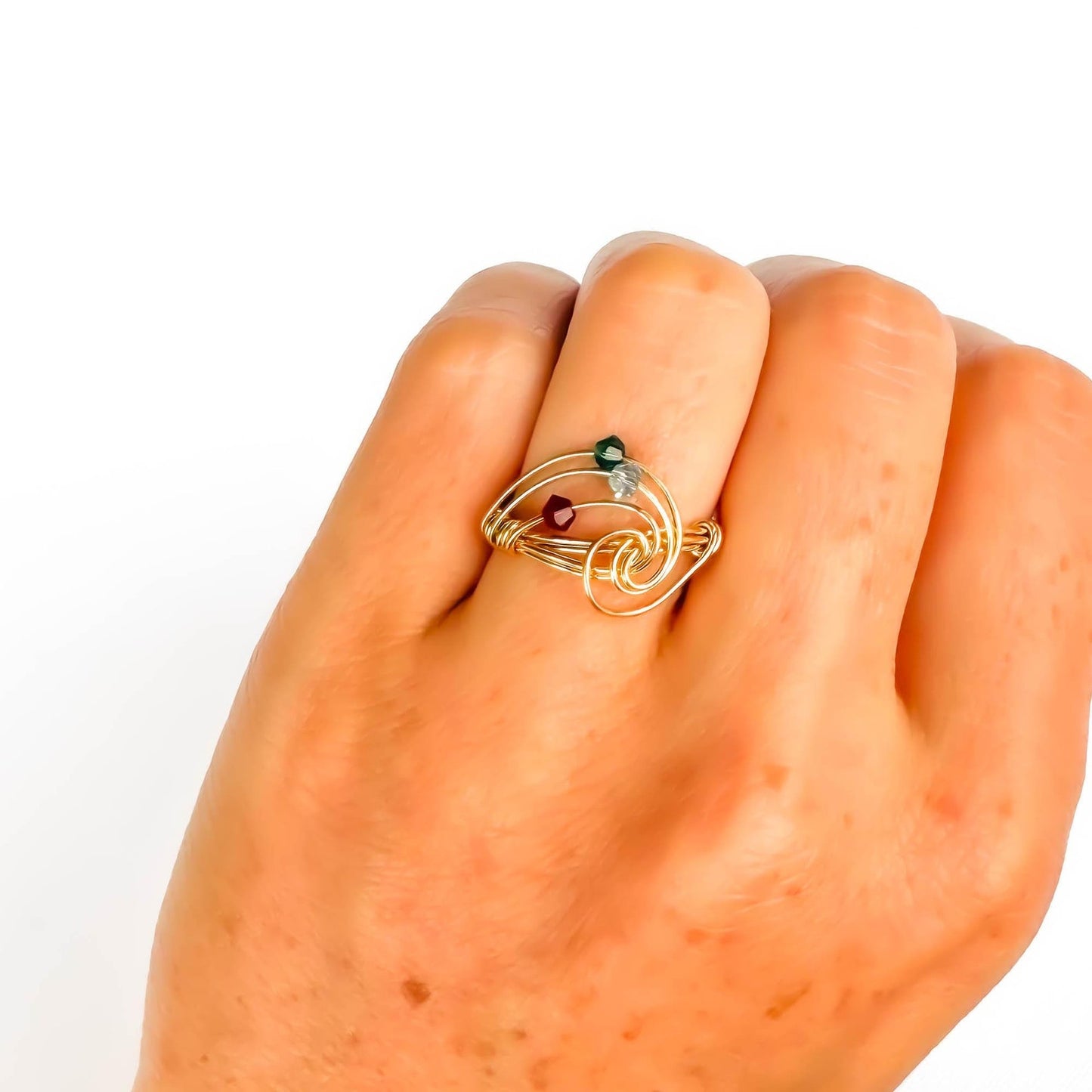 SIZE 6 Spinning Bead Swirl Ring, 14K Gold Filled