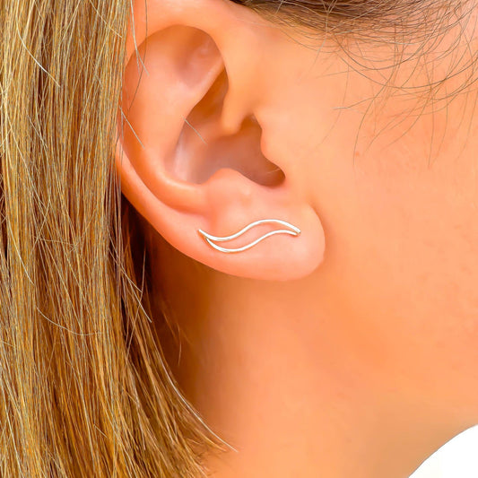 Wave Climbing Earrings, Sterling Silver