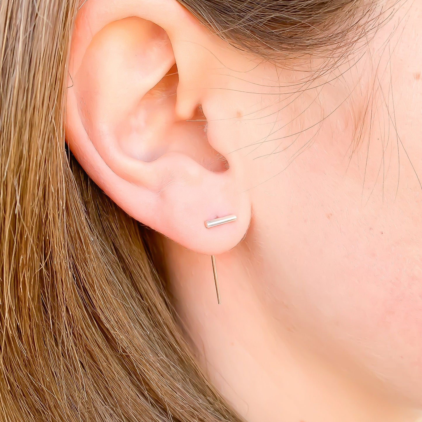 Round Bar Threader Earrings, Sterling Silver