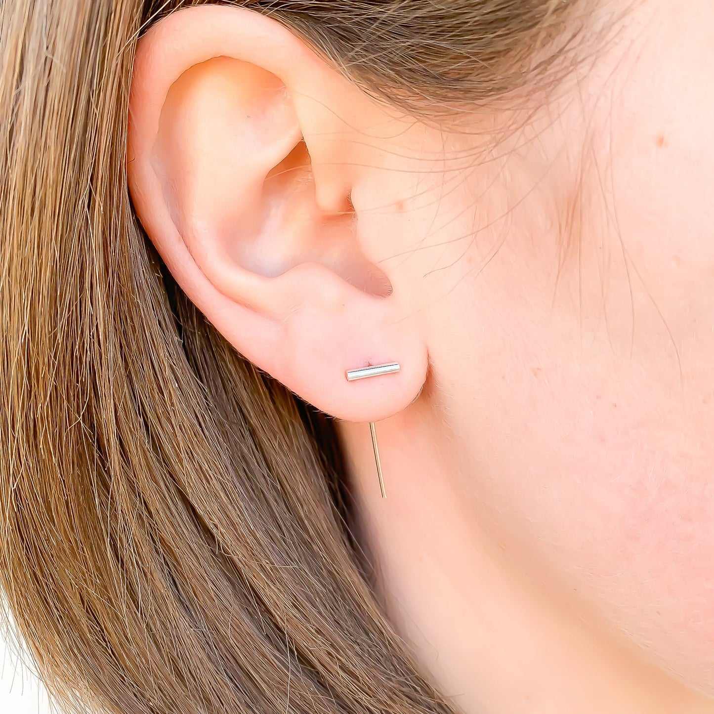 Round Bar Threader Earrings, Sterling Silver