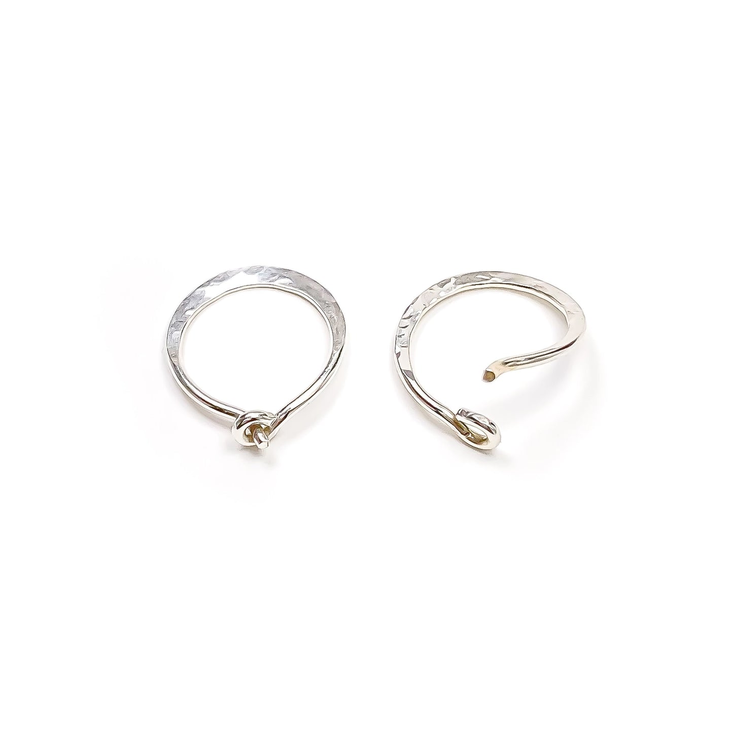 14K White Gold Hammered Mini Hoops, 10mm