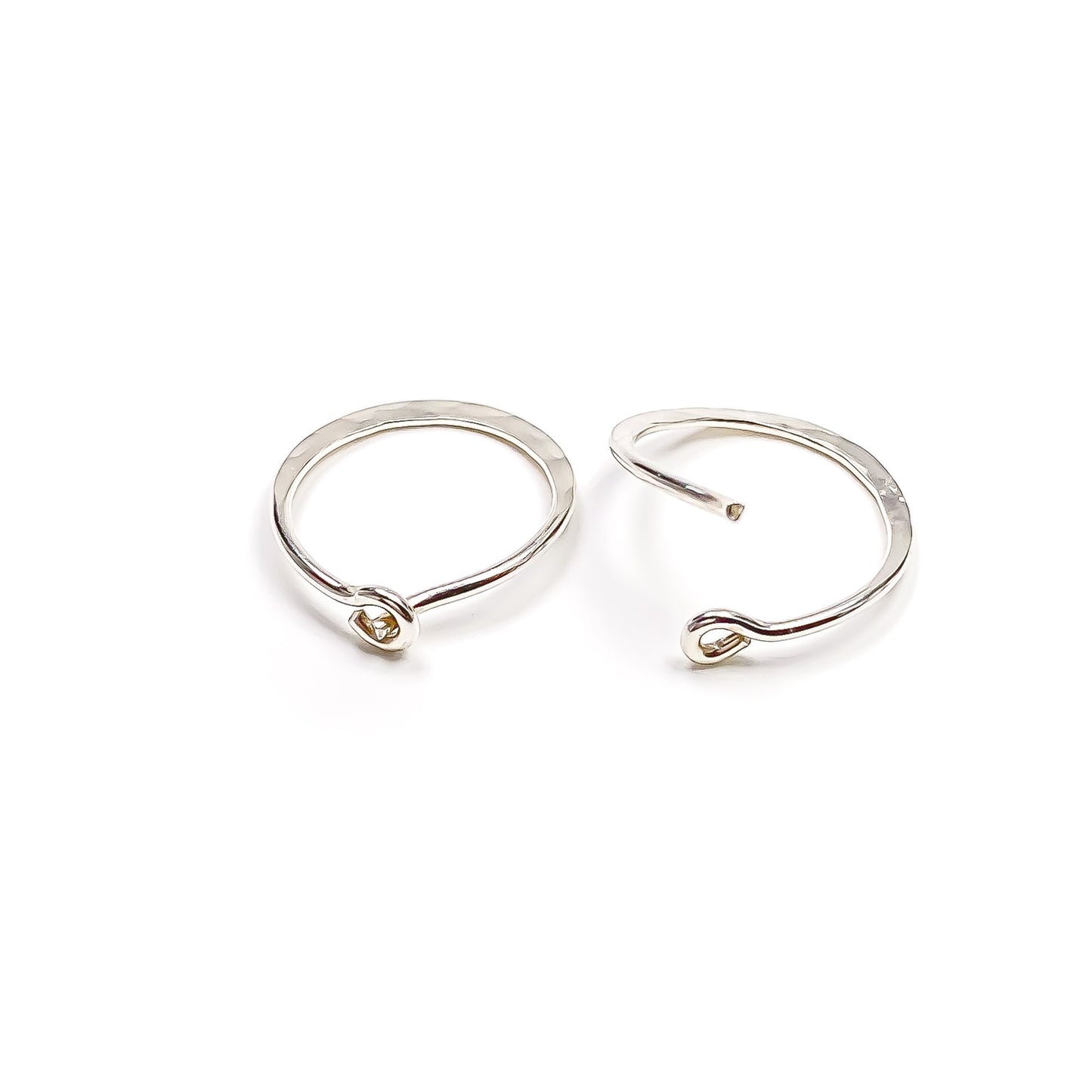 14K White Gold Hammered Mini Hoops, 12mm