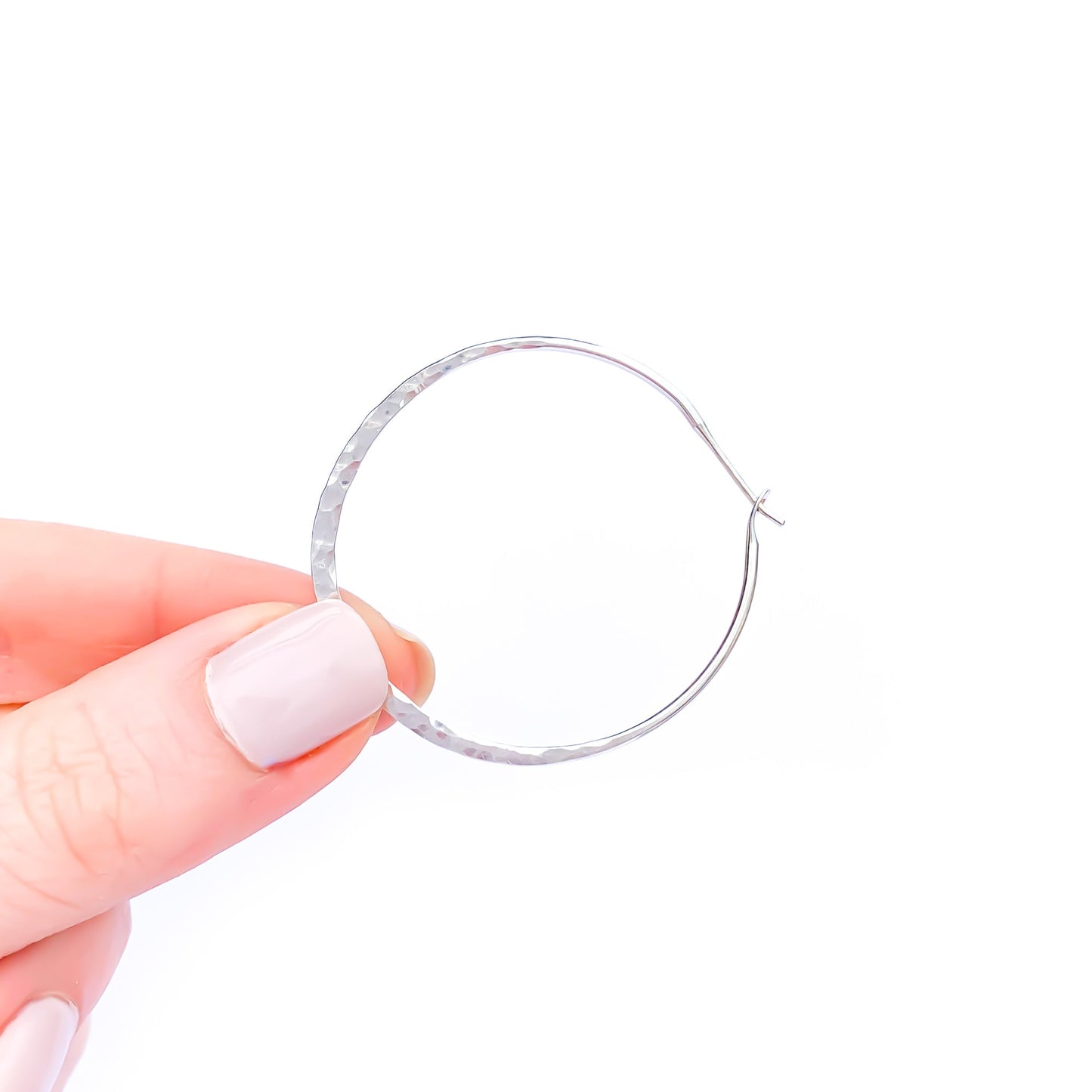 40mm Hammered Hoop Earrings, Sterling Silver