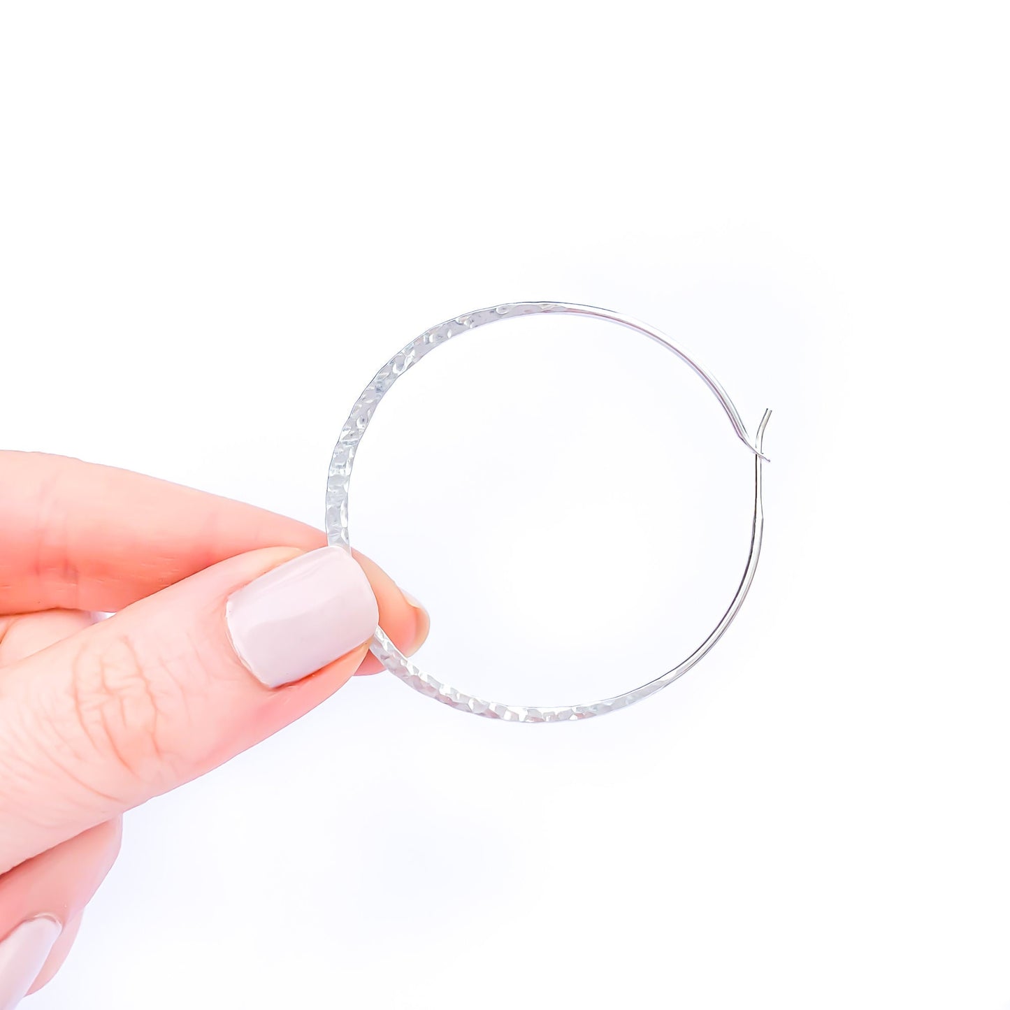 45mm Hammered Hoop Earrings, Sterling Silver