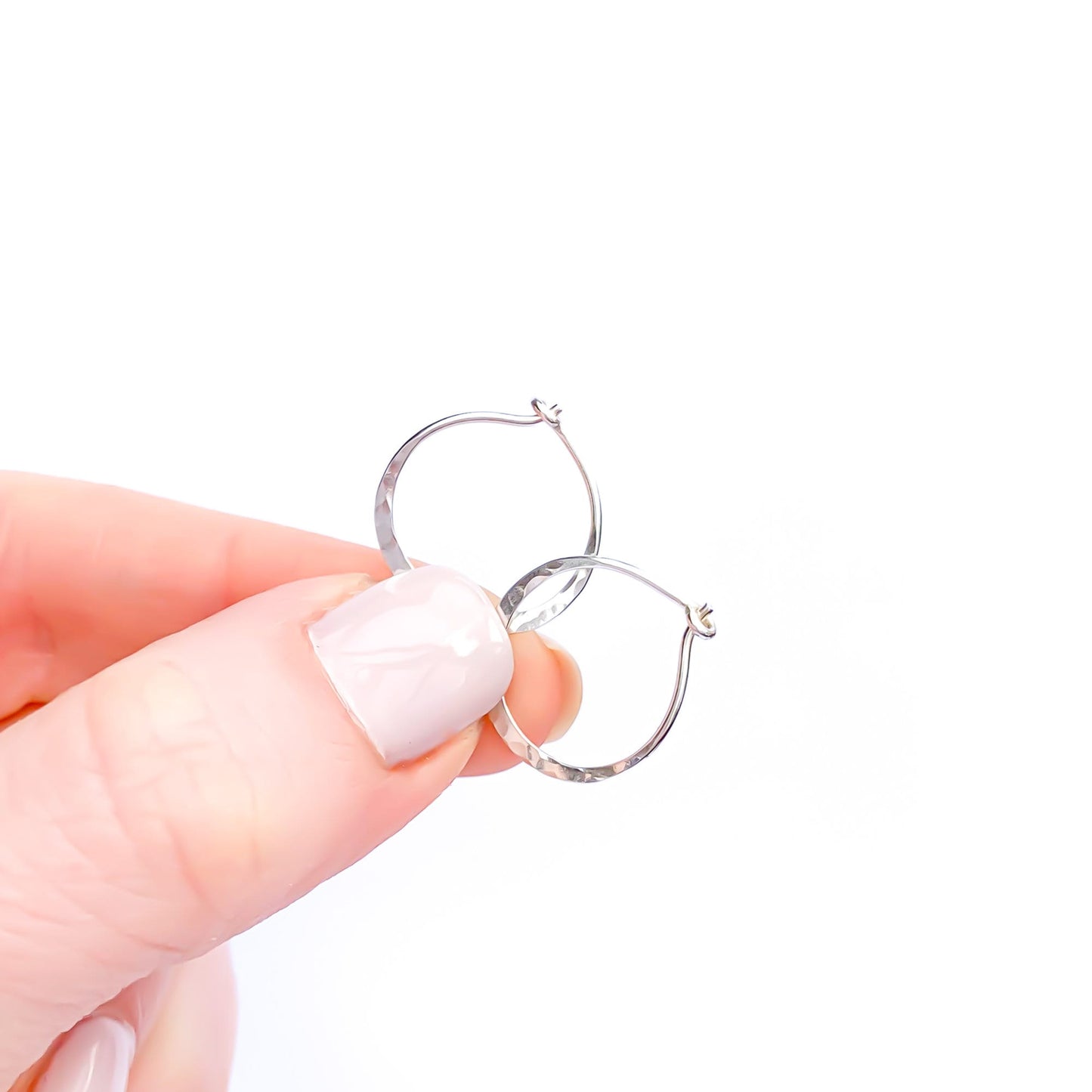 15mm Hammered Hoop Earrings, Sterling Silver