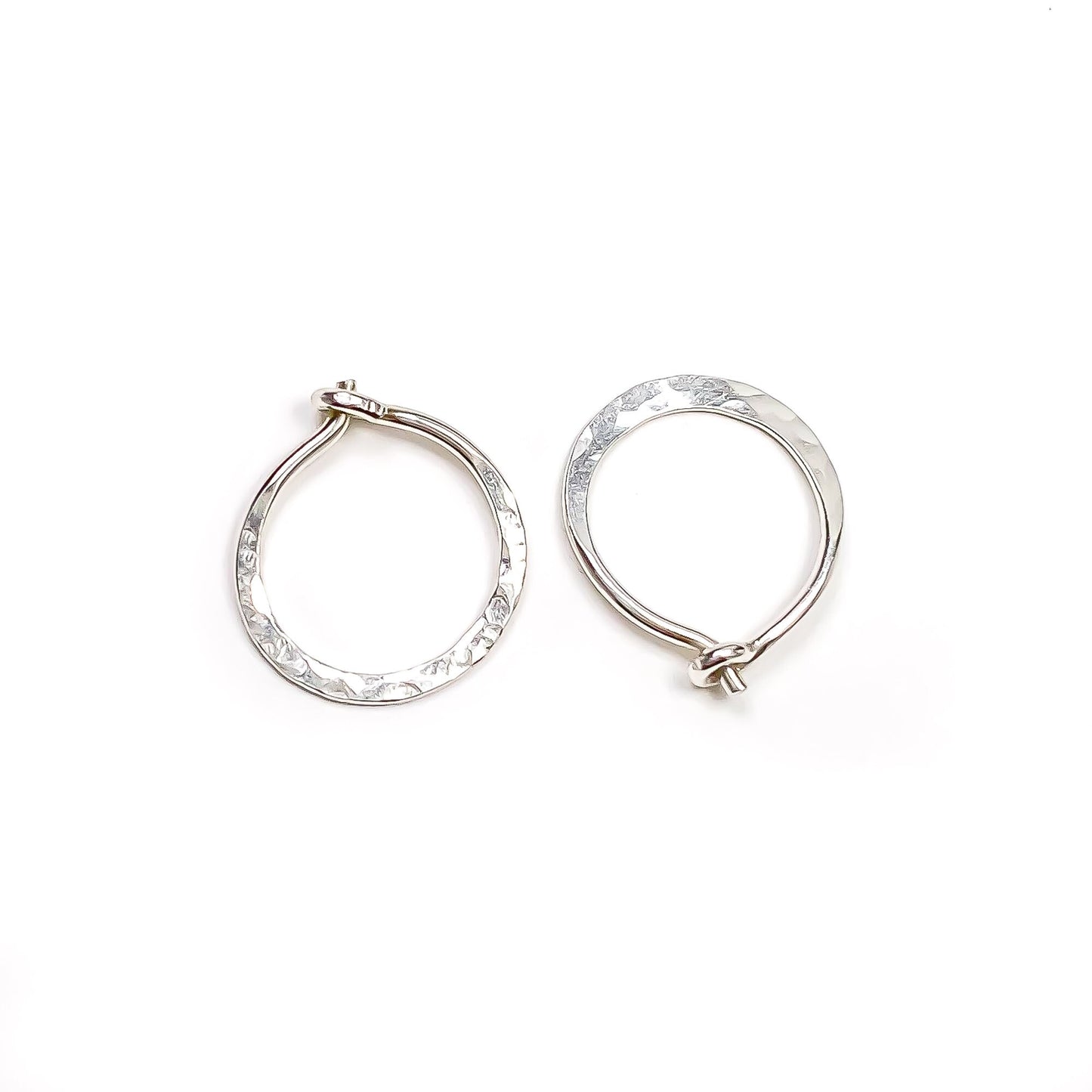 14K White Gold Hammered Mini Hoops, 10mm
