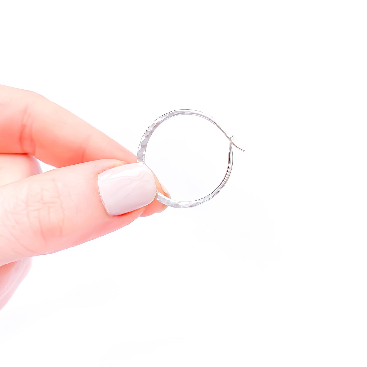 25mm Hammered Hoop Earrings, Sterling Silver
