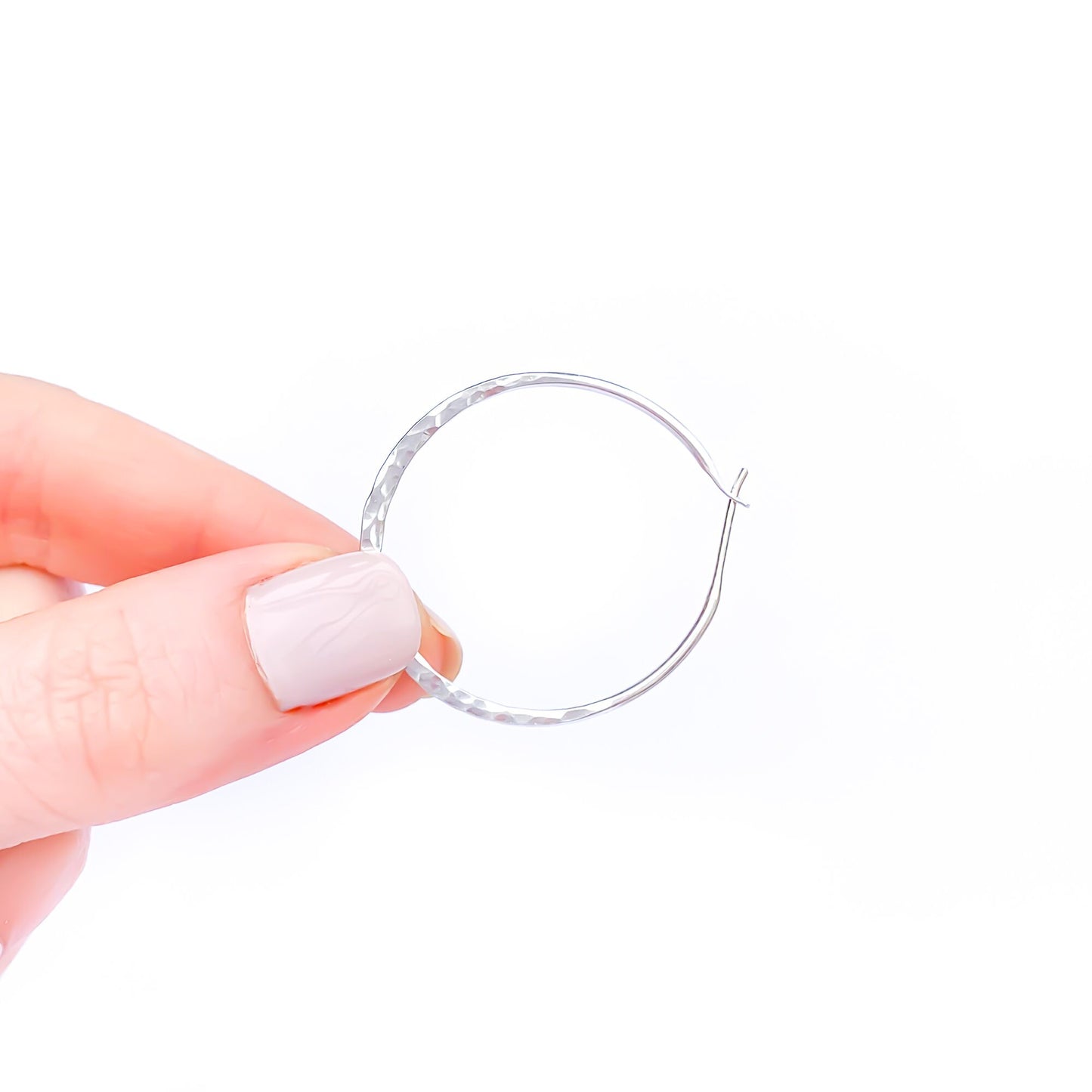 30mm Hammered Hoop Earrings, Sterling Silver