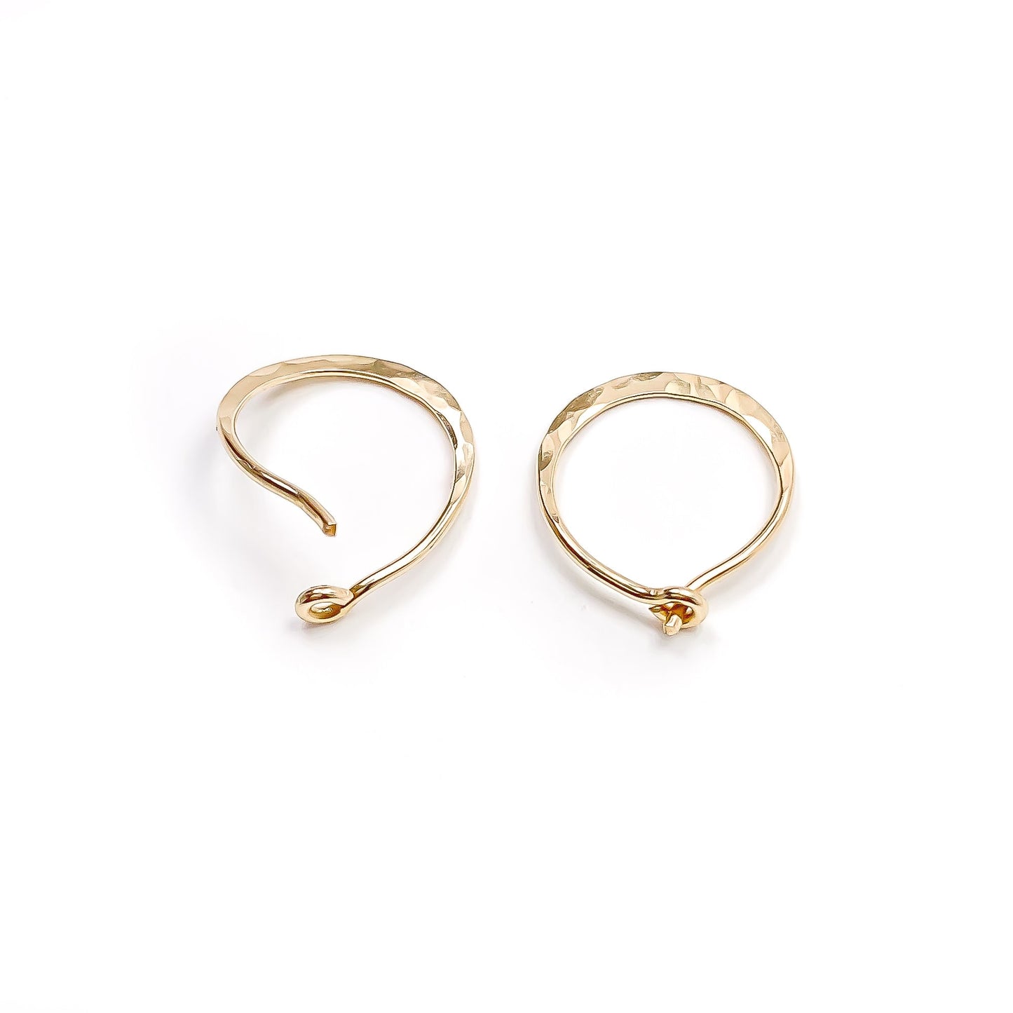 14K Gold Hammered Hoops, 12mm