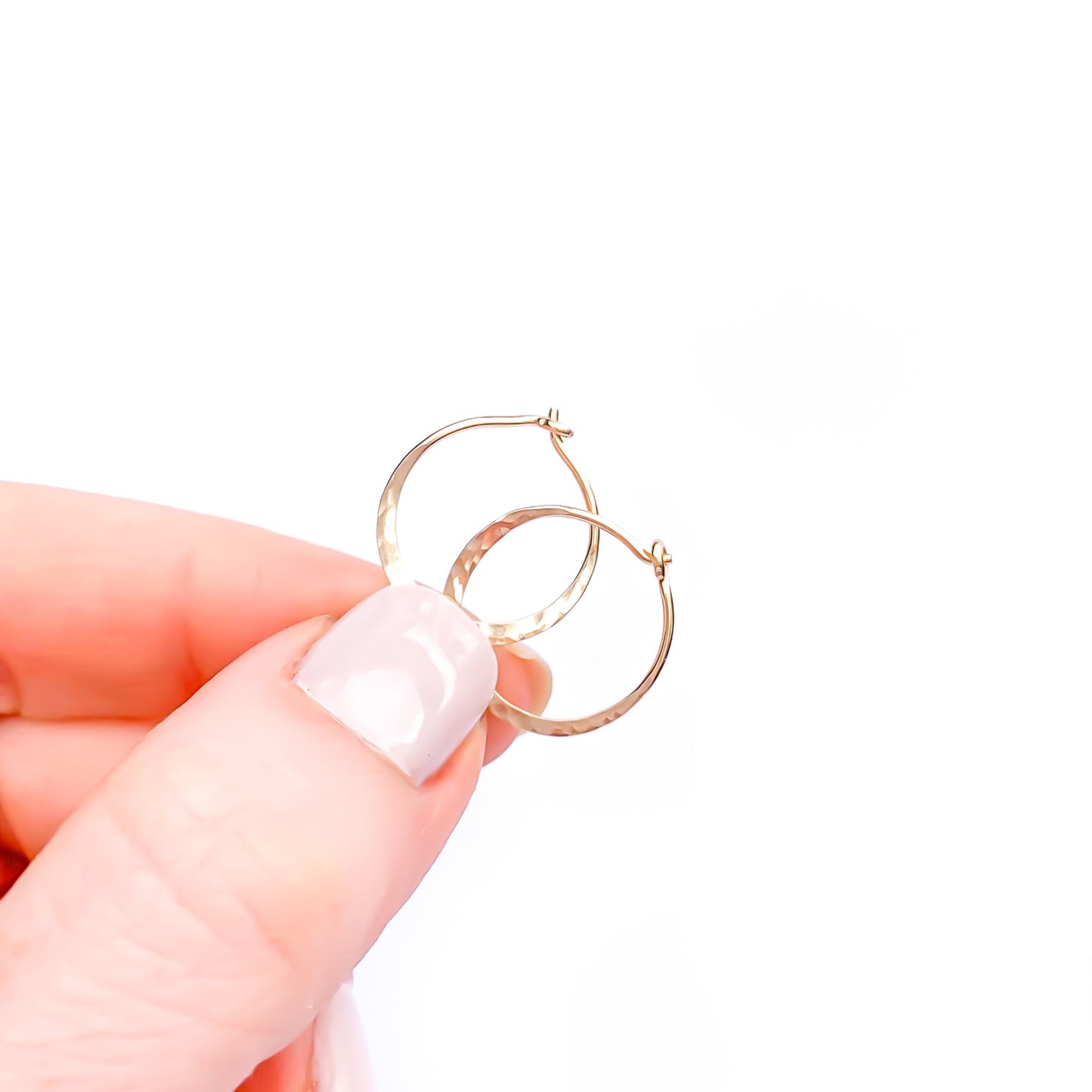15mm Hammered Hoop Earrings, 14K Gold Filled